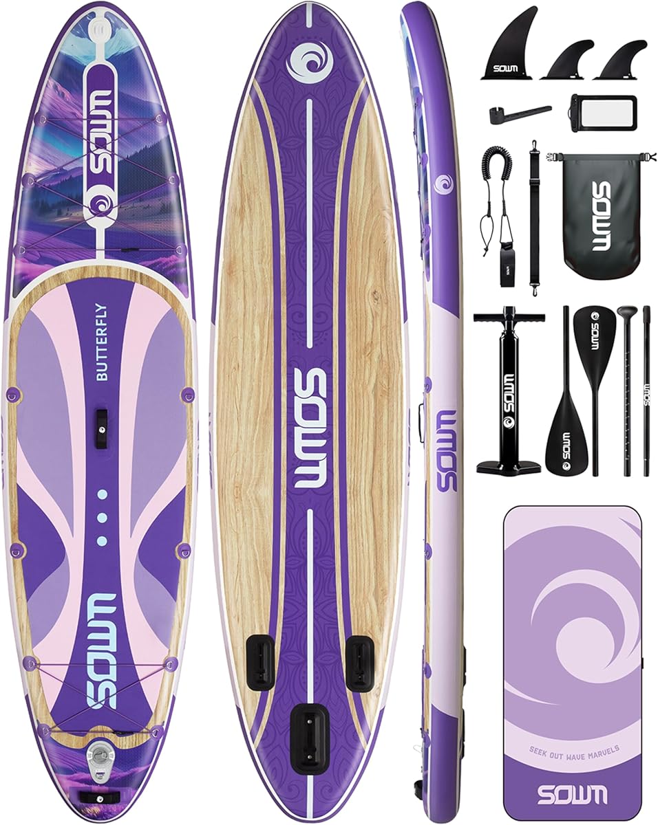 11'*33"/34" Inflatable Stand Up Paddle Board for Beginners,400/420lbs Capacity, Anti-Slip EVA Deck, Includes Adjustable Paddle, Pump, Backpack & SUP Accessories for Surfing, Fishing, Yoga & More