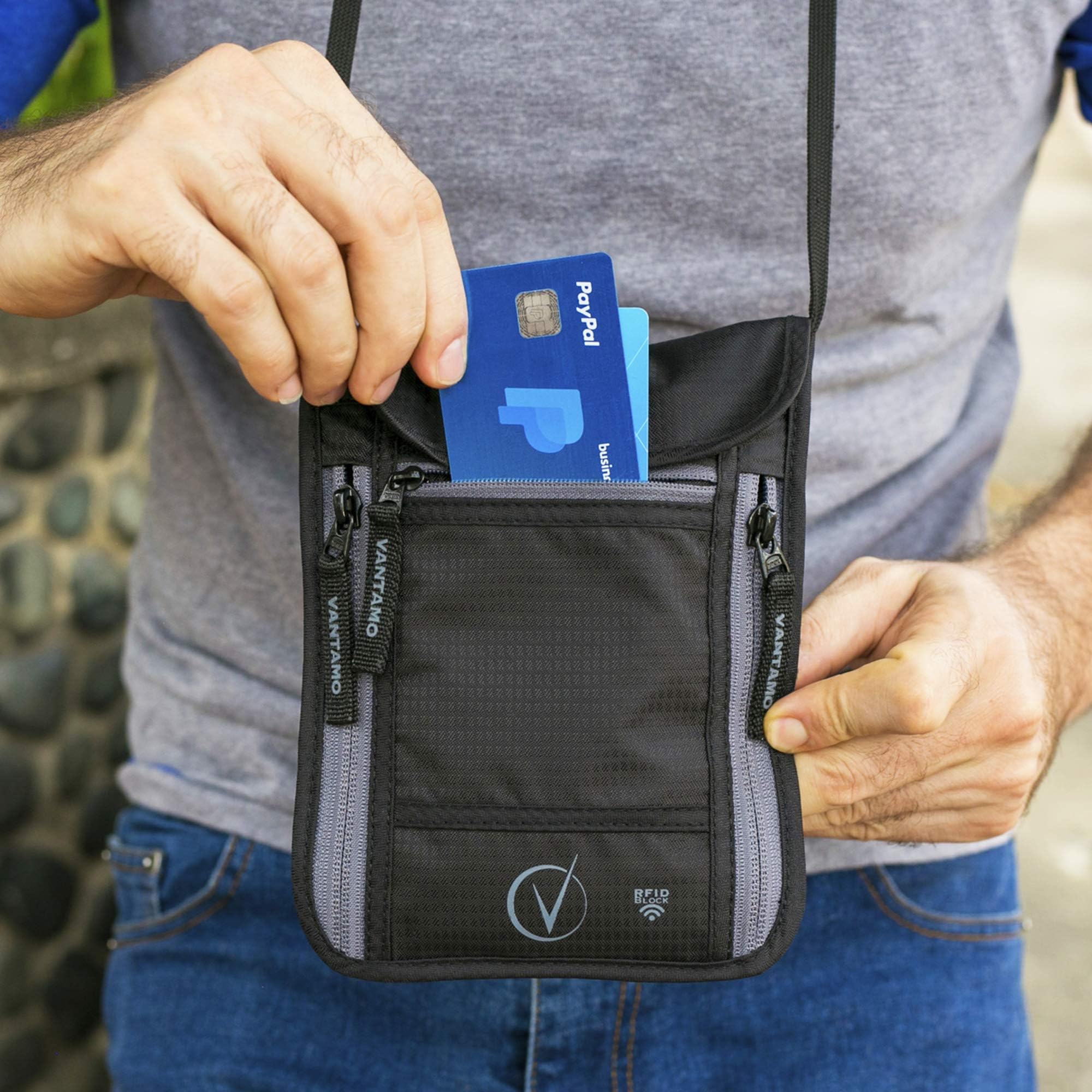 Portadocumentos Viaje De Cuello con Bloqueo RFID - Apta para Funda Pasaporte con Tapa - Tanto Cartera Hombre como Cartera Mujer