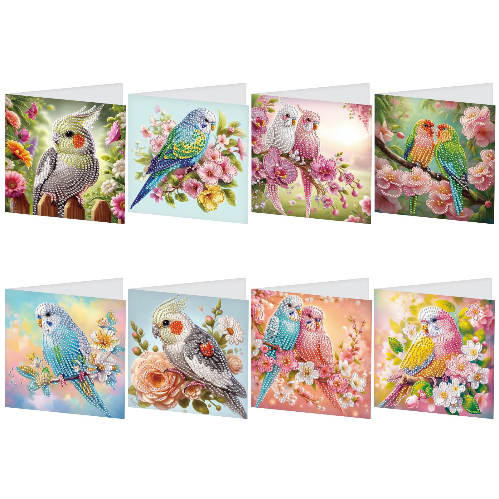 DCIDBEI8 Pack Paint by Numbers Kit Adults All Occasion Cards with Envelopes Diamond Painting Blank Greeting Cards Greeting Cards Thinking of You Encouragement Cards Birthday Parrots Birds