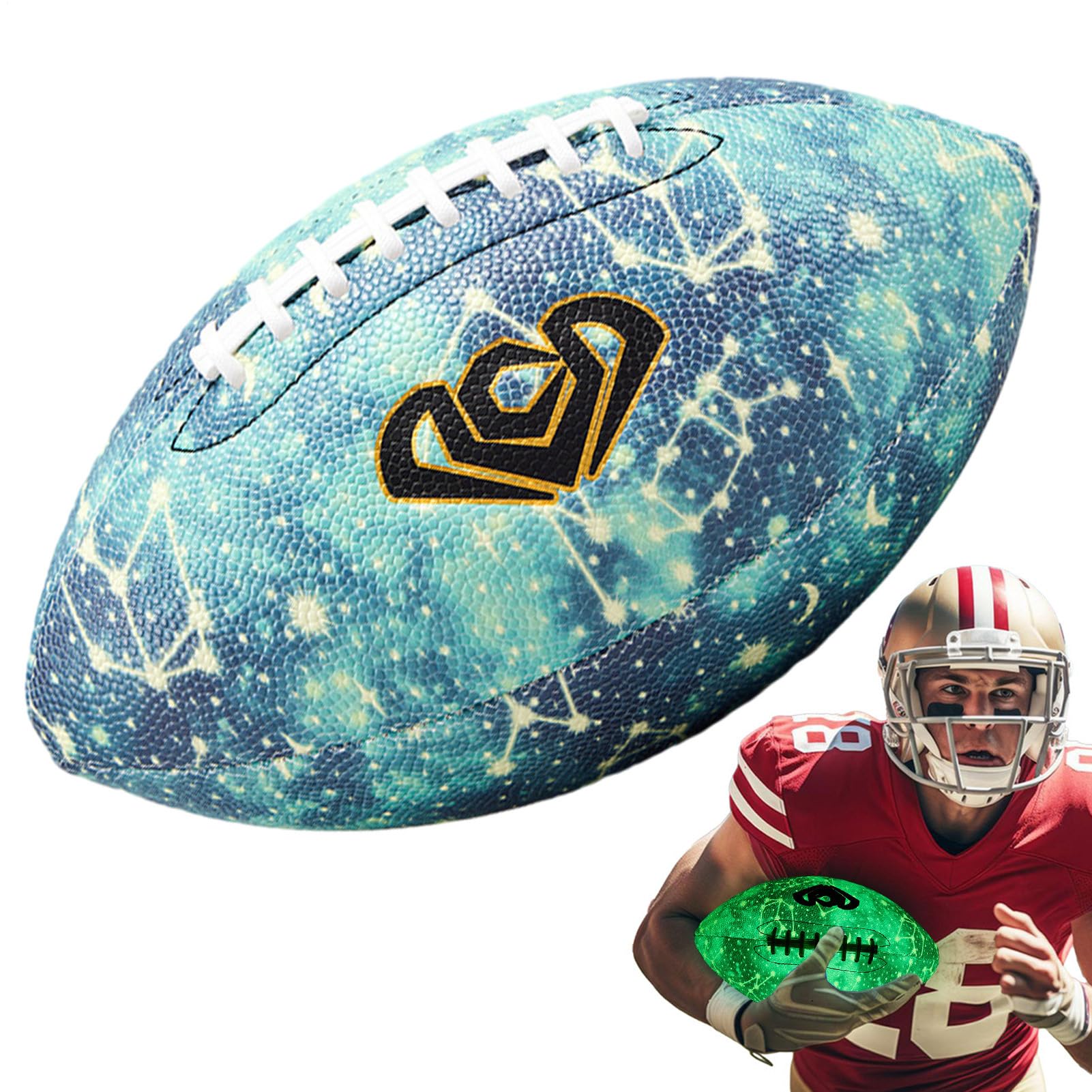 Generico Calcio illuminato, calcio luminoso - Palloni luminosi Super Grip | misura 6/9,Football americano, pallone sportivo in pelle PU impermeabile per piscina, spiaggia e cortile