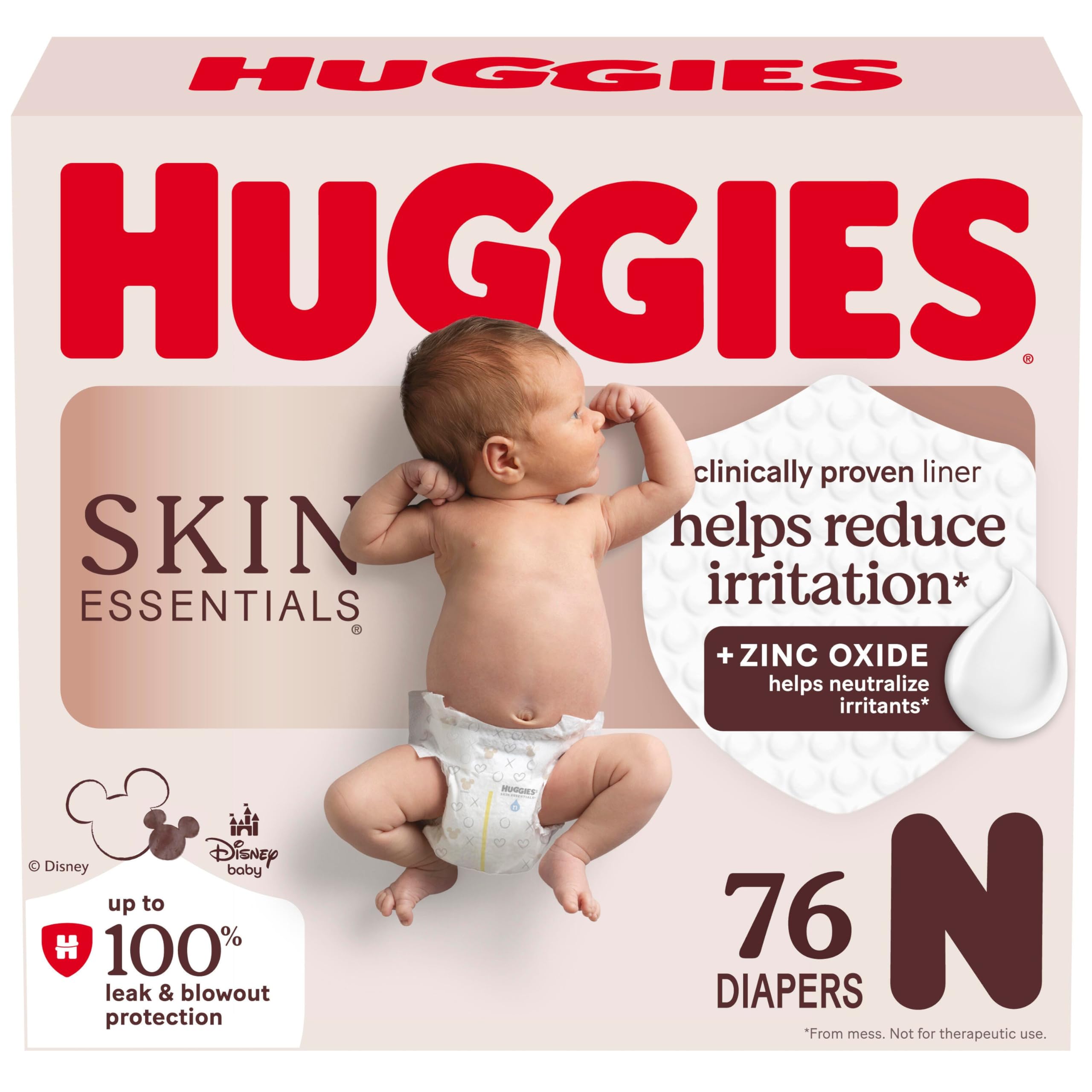 Huggies Size Newborn Diapers, Skin Essentials Baby Diapers, Newborn (6-9 lb.), 76 Ct