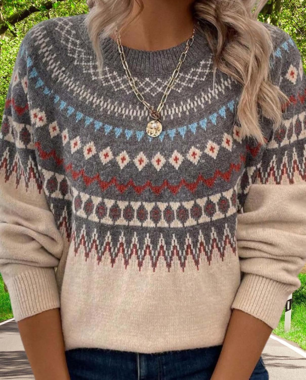 Cozy Womens Chunky Knit Sweater Vintage Crew Neck Pullover Winter Casual Style Perfect Christmas Sweater - Image 4