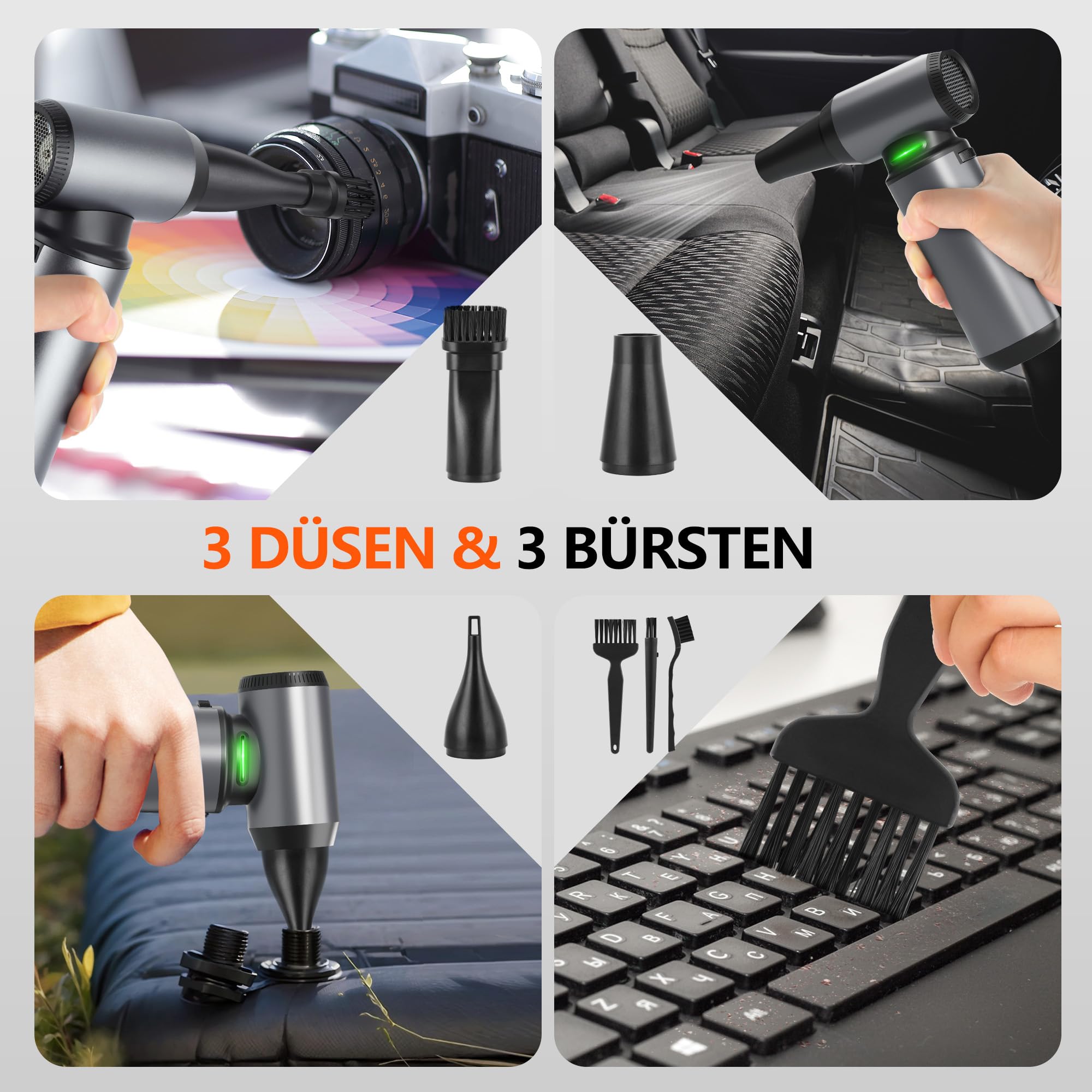Staubgebläse Elektrischer Air Duster Druckluftspray Alternative 300000 U/min Kabelloser Wiederaufladbar 8000 mAh Akku Mit Düsen Und Bürsten Für Tastatur PC Auto Büro Elektronik