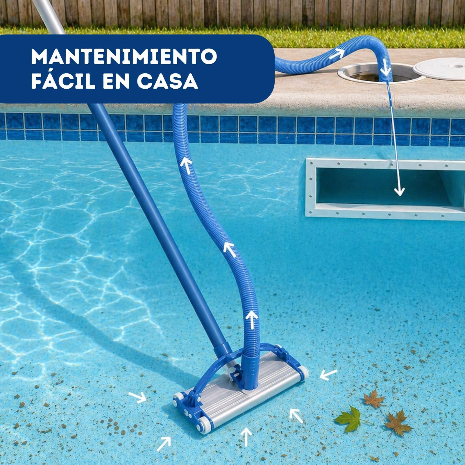 ONEPOOL Limpiafondos Piscina de Aluminio 45 cm | 4 Ruedas | Fijación Clip | Aspirador Manual para Piscinas | Cabezal Limpiafondos Compatible con Pértiga Universal y Conexión Skimmer