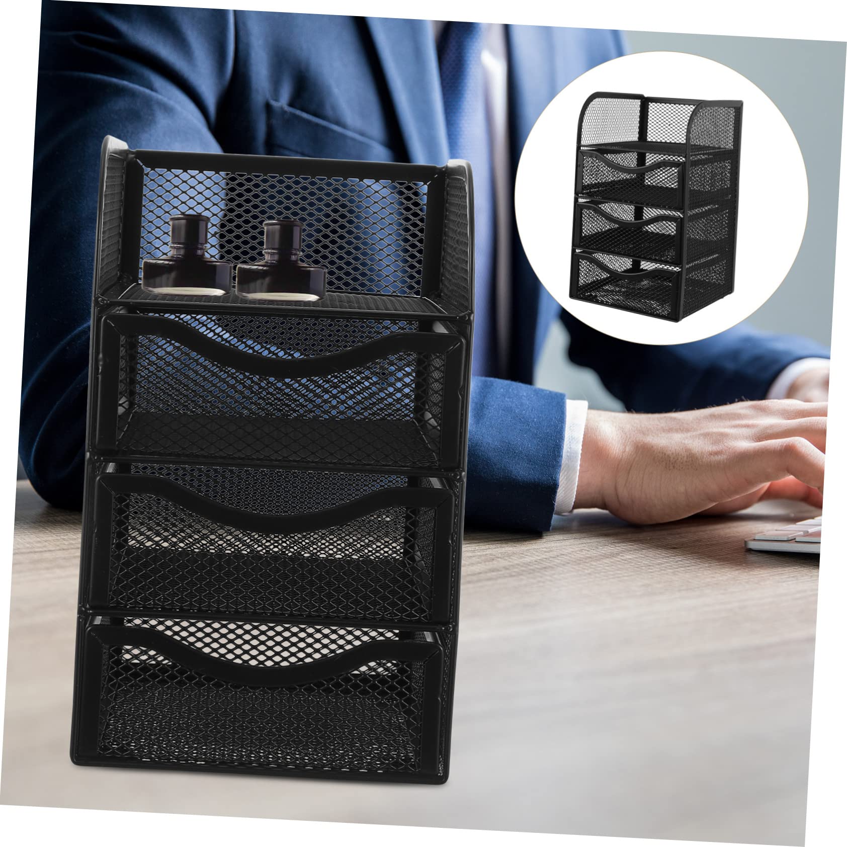VILLCASE Caja Estante de Almacenamiento organizadores de Escritorio envases de Maquillaje Estuche de papelería Multicapa contenedor de Almacenamiento de Oficina Malla cajonera