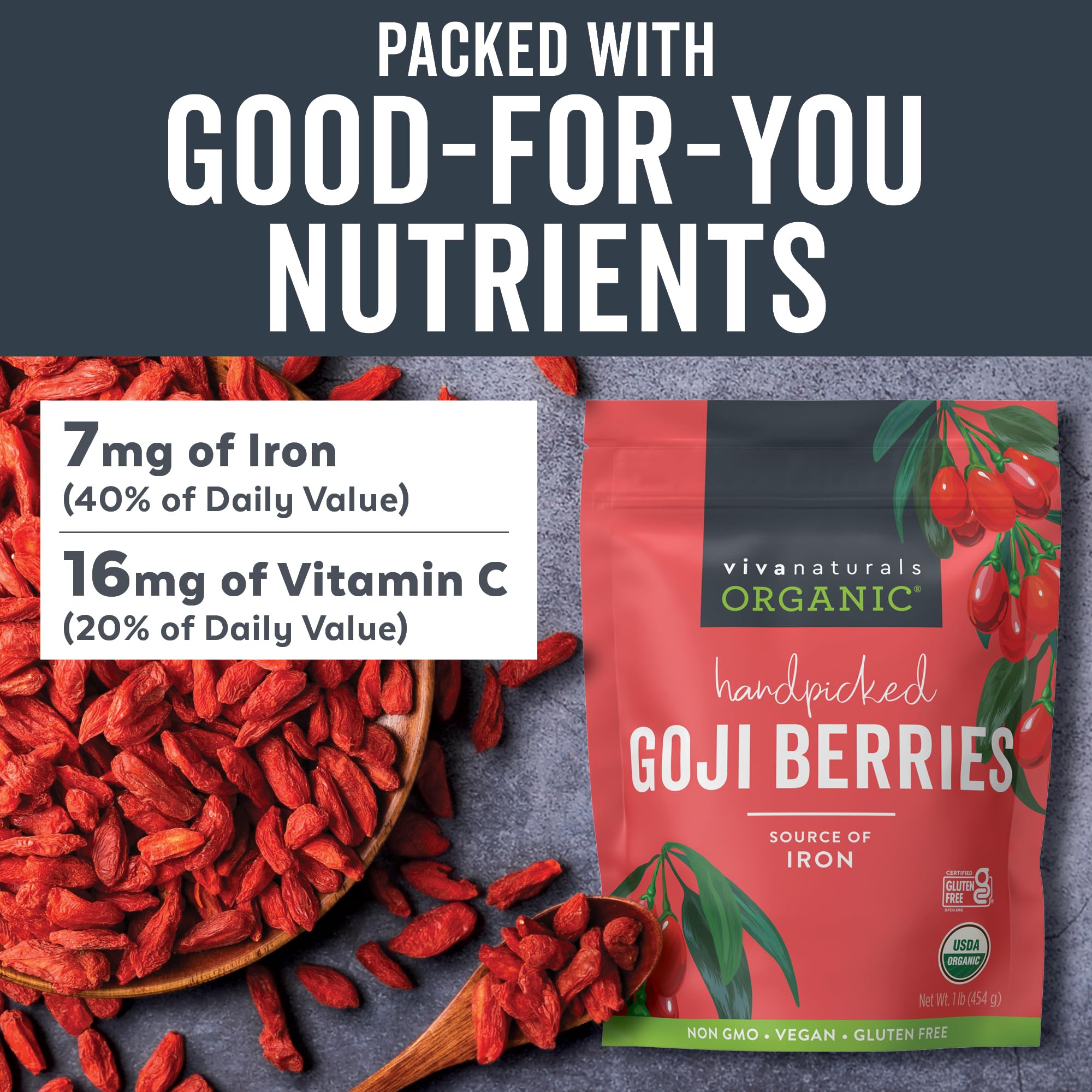Organic Dried Goji Berries, 1 lb Non-GMO and Vegan Organic Berries, Dried Berries Perfect for Goji Berry Powder, Tea, Smoothies, Baking and Snacks, Goji Berries Organic Dried (454 g) - Image 4