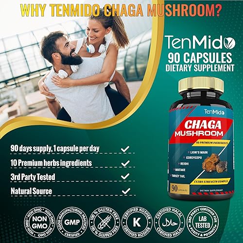 Miniatura 8 de Chaga - Cápsulas de extracto de hongos 5050 mg y melena de leones cordyceps y más 10 hierbas en 1  Salud digestiva antienvejecimiento apoyo