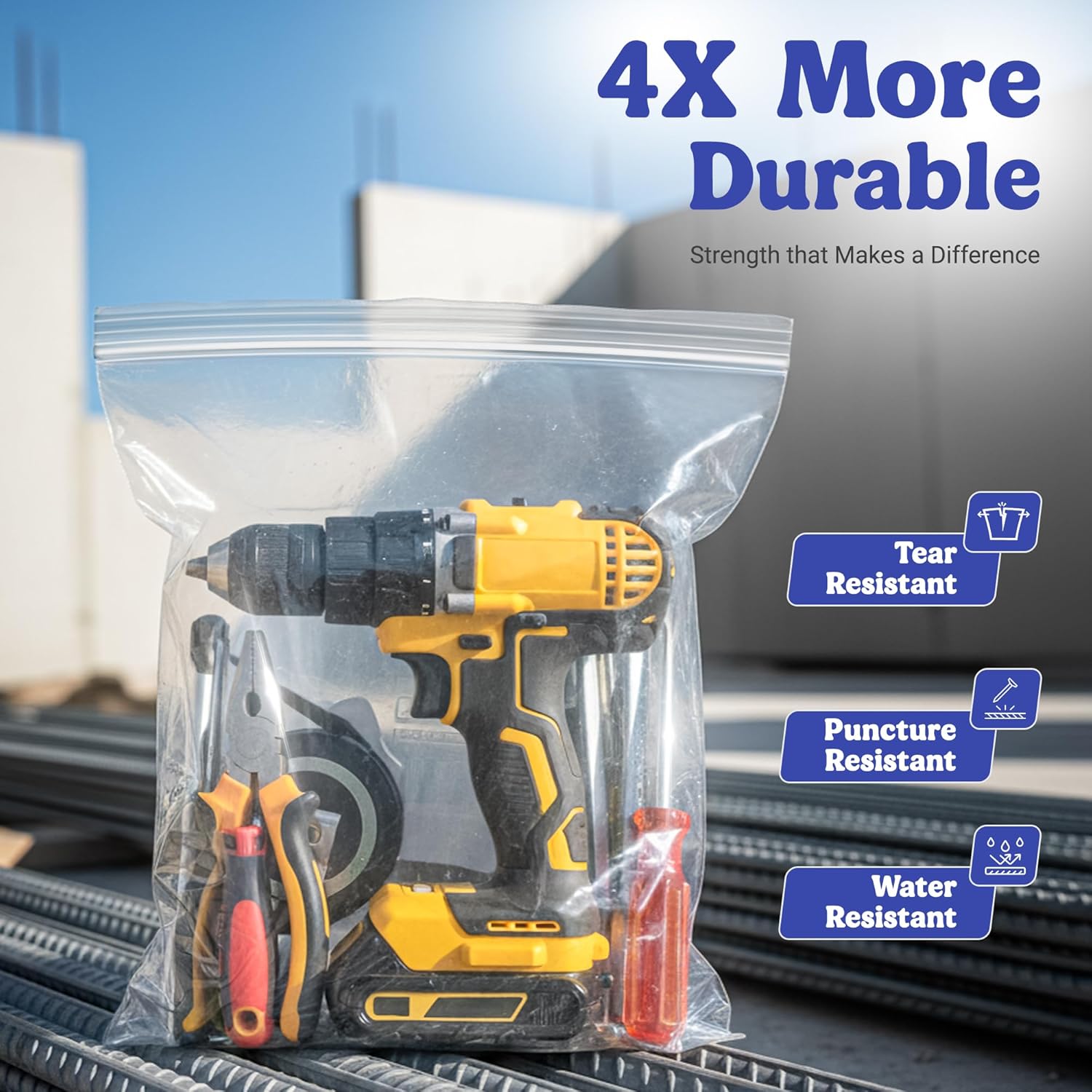 5 Sizes Heavy Duty Zip Seal Lock Snack Sandwich Gallon Storage Bag Variety Pack, Multisizes 6–8 Mil Thick Reusable Poly, Freezer Bags, 45 Count