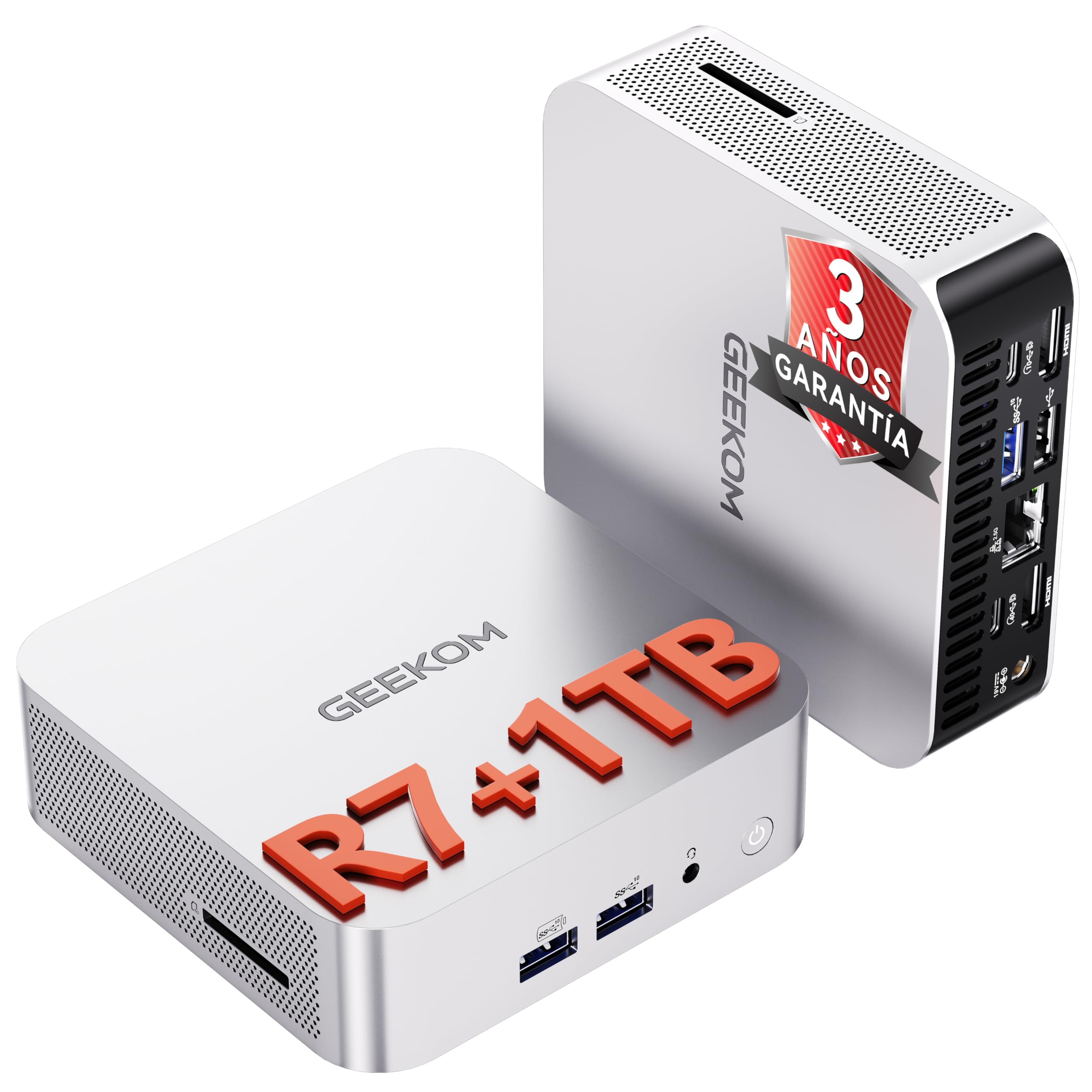 GEEKOM A6 Mini PC con AMD Ryzen 7 6800H, 1TB SSD, Radeon 680M, Mini Ordenador Windows 11 Pro, USB4×2,Chasis de Metal Compacto,16GB DDR5(DDR Ampliable, No LPDDR Bloqueada), Puerto LAN 2.5Gbps,Lector SD