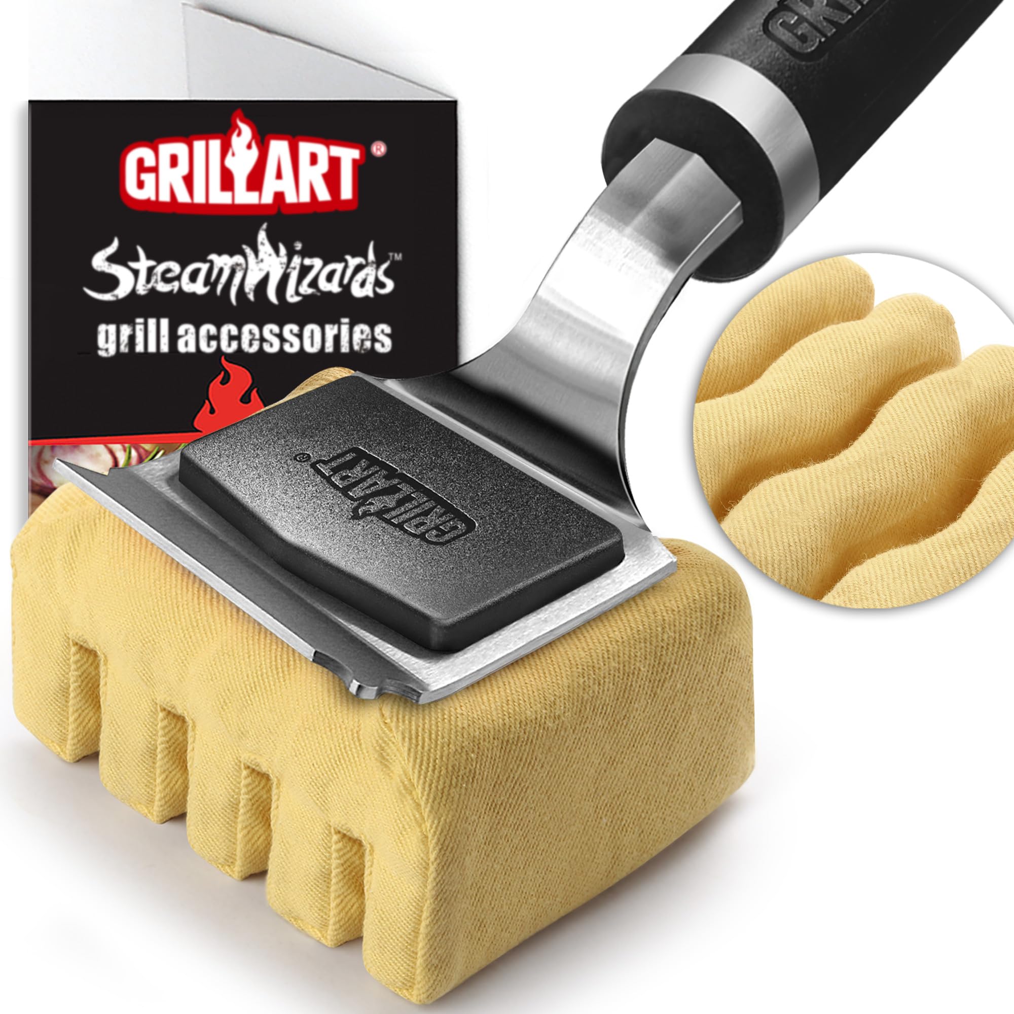 GRILLART Grillbürste für den Außenbereich, borstenfrei, verstärkter Grillschaber, Grillbürste, austauschbarer Kopf, Grillreinigungsbürste, sicheres Grillzubehör, Grillwerkzeuge für Männer/Vater