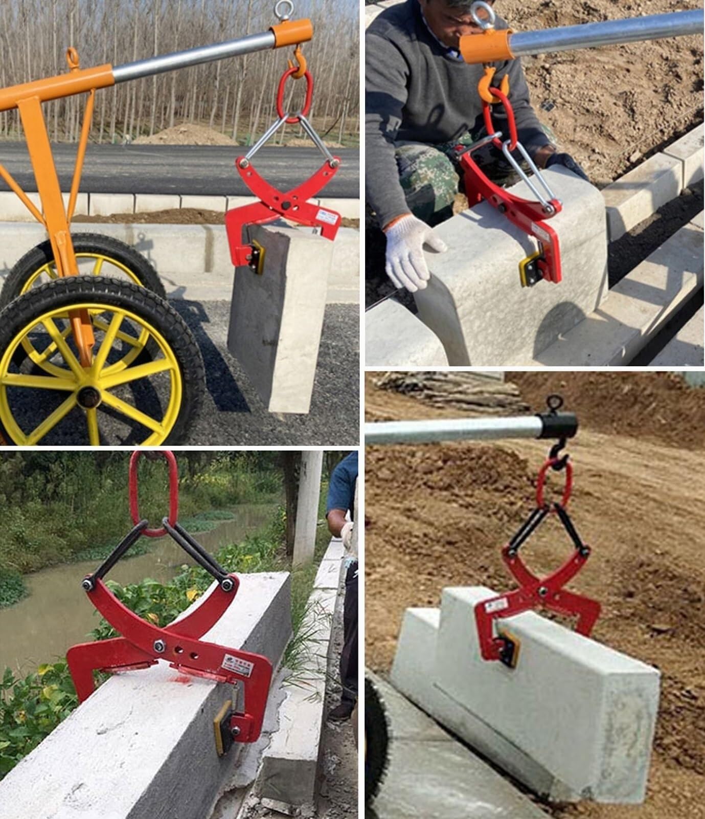 Zaciski do podnoszenia o dużej wytrzymałości Podnośnik do płyt chodnikowych Panel granitowy Nośny 260-325 kg, kostki brukowej ze stali stopowej z gumową wykładziną(Large)
