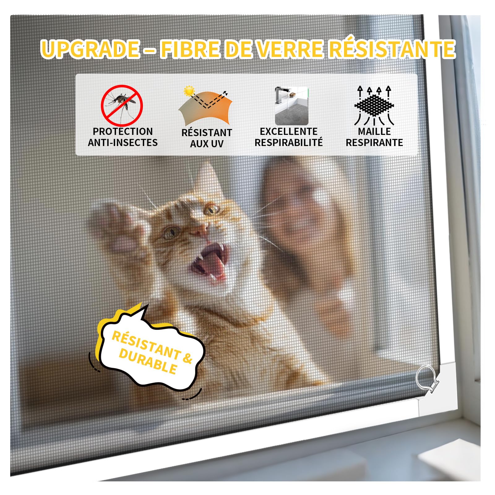 HOFUDON Moustiquaire Fenêtre Magnétique 130x150 cm,Durable Fibre de Verre, Taille Ajustable DIY,Moustiquaire Aimantée Fenetre Sans Perçage/Cadre Détachable,Aération Optimale & Vue Dégagée