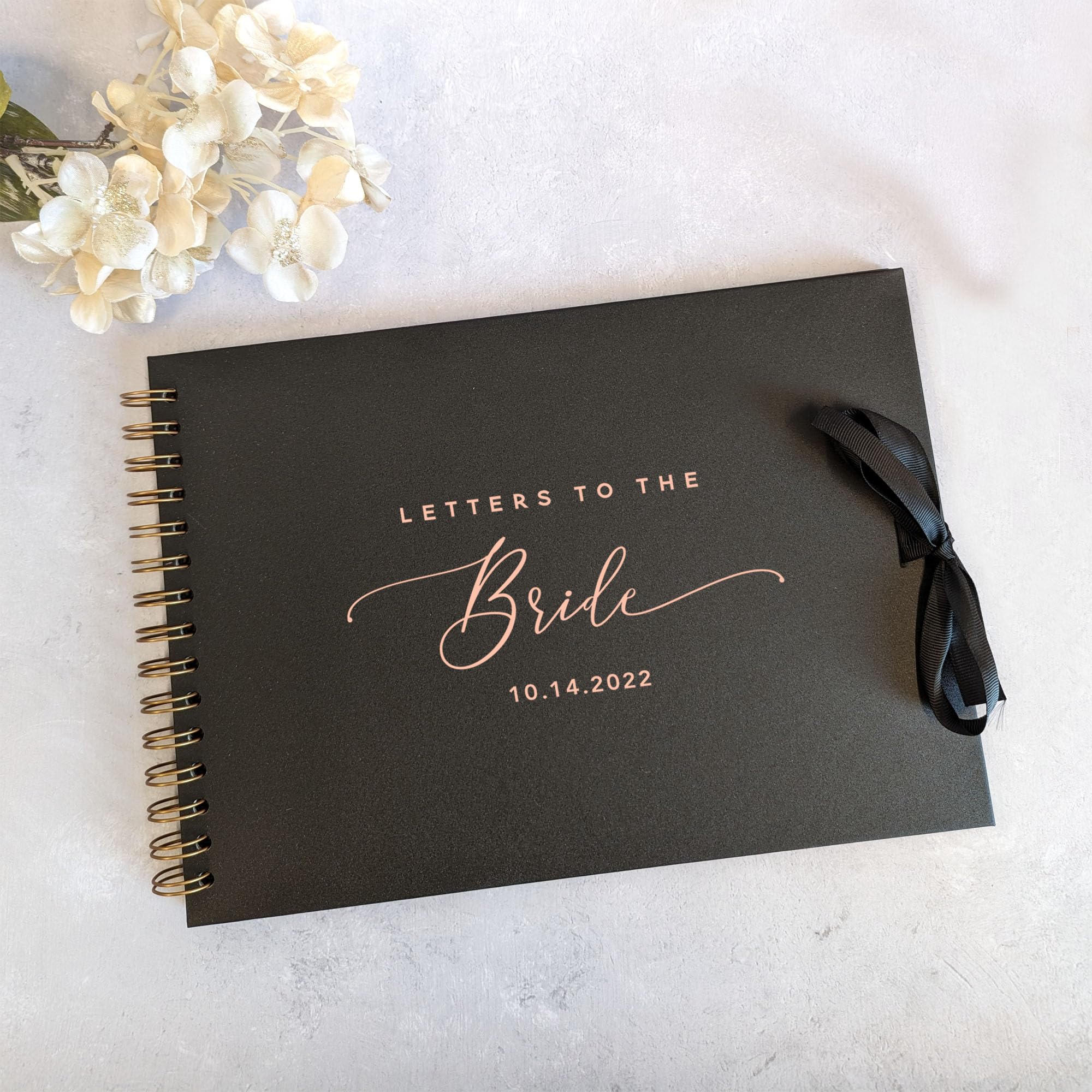Craftwalla® Letters to the Bride Scrapbook – Personalised Wedding Keepsake Book with Foil Embellishment – Bridal Shower Gift, Bridesmaid Gift, Hen Party Memory Book (A4) (Black Cover/Rose Gold Text)