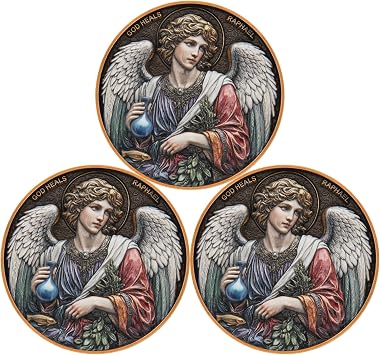 3Pcs Archangel Raphael Challenge Coin - Saint of Healing, 1.57 Inch Double-Sided Collectors Coin Pack of 3