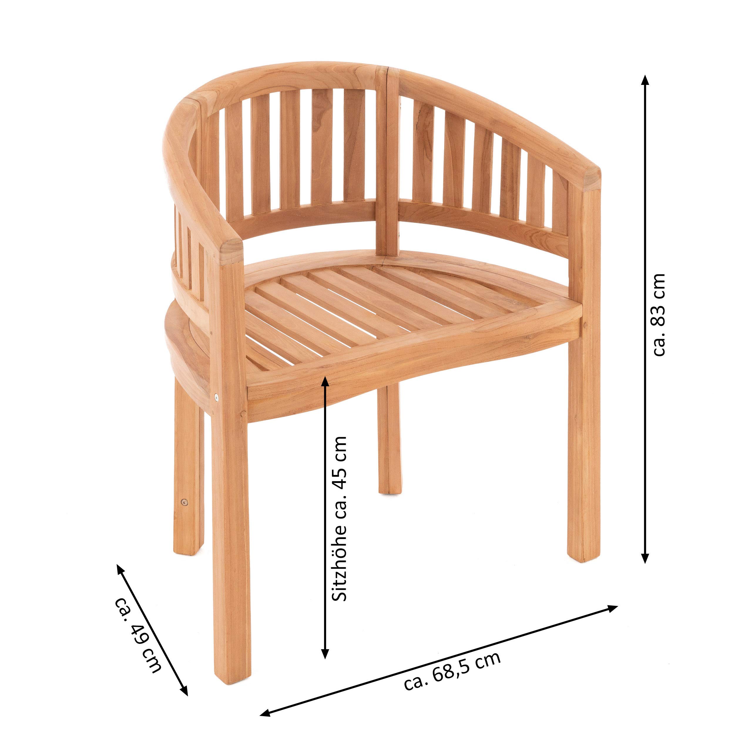 SONLEX Bananen-Stuhl Teak-Holz behandelt – Gartensessel Gartenstuhl Balkonstuhl Veranda-Stuhl Gartenmöbel geschwungen massiv handgemacht