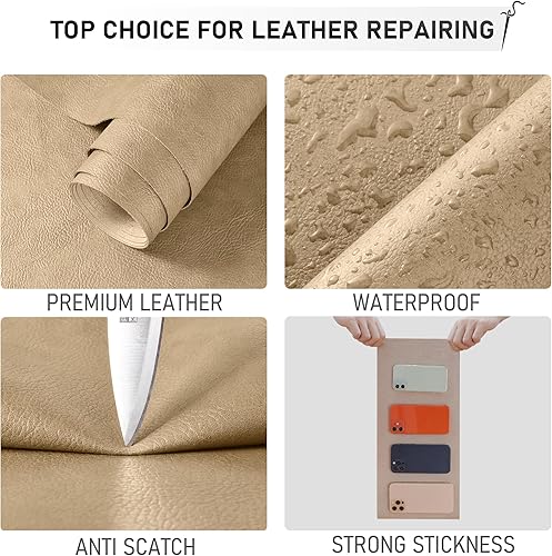 Miniatura 12 de 2 parches de reparación de cuero para muebles, parches de reparación de cuero autoadhesivo de 8.3 x 11 pulgadas, para sofá, cinta de parche