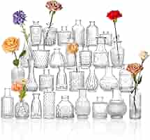 Antique Glass Vase セット HOXHA Glass Bud Vase Set of 30 Clear Glass Vases for Wedding