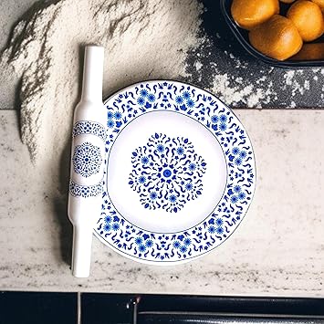 Enamel Printed 10 inch Marble Chakla with 12 inch Wooden Belan Roti Maker Rolling Pin & Board Set (Design 19)