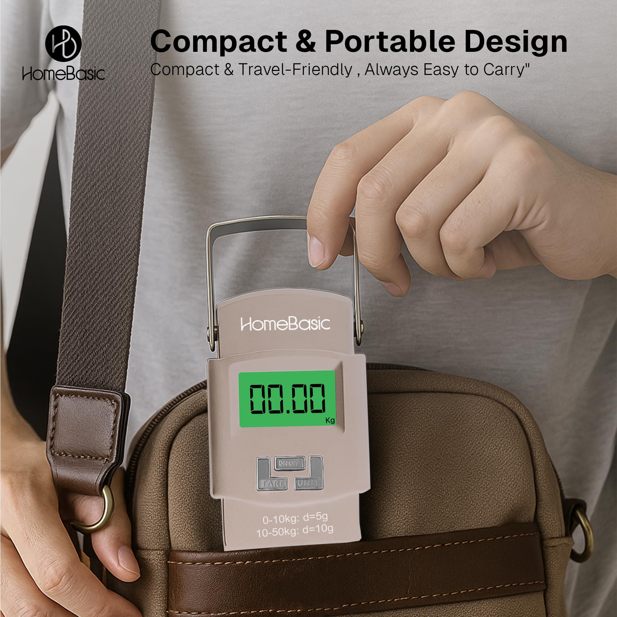 HomeBasic Digital Luggage Weight Scale 50kg | Weighing Machine for Luggage Bags, 4 Weighing Modes (kg/lb/oz/jin), LCD Display, Tare Function, Auto-Off, Portable Travel Weighing Scale (BEIGE) 2