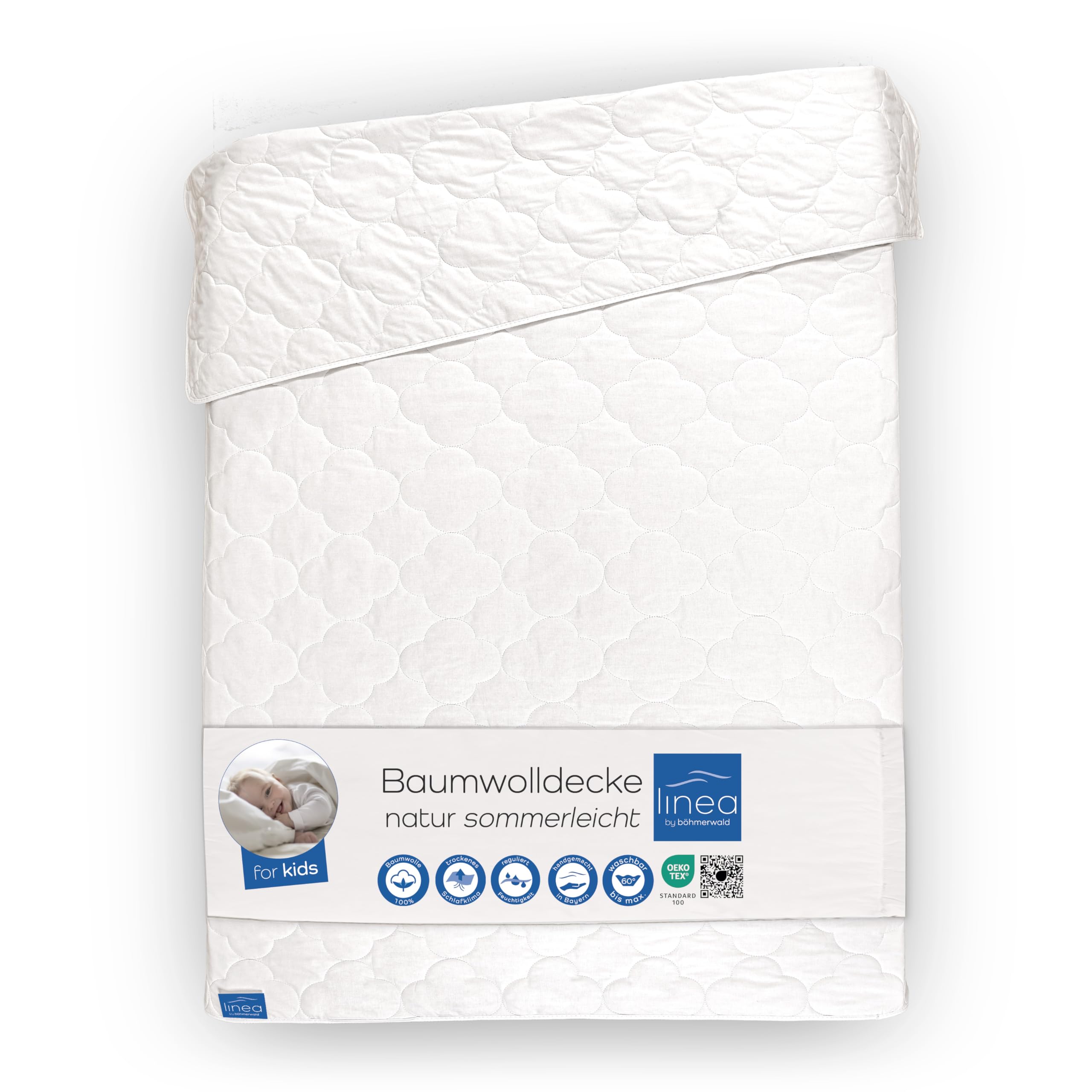 linea by böhmnerwald - Kids- Baumwolledecke leicht, 100x135, 100% Baumwolle, Allergiker geeignet, schonend waschbar bis 40°C, in Deutschland produziert