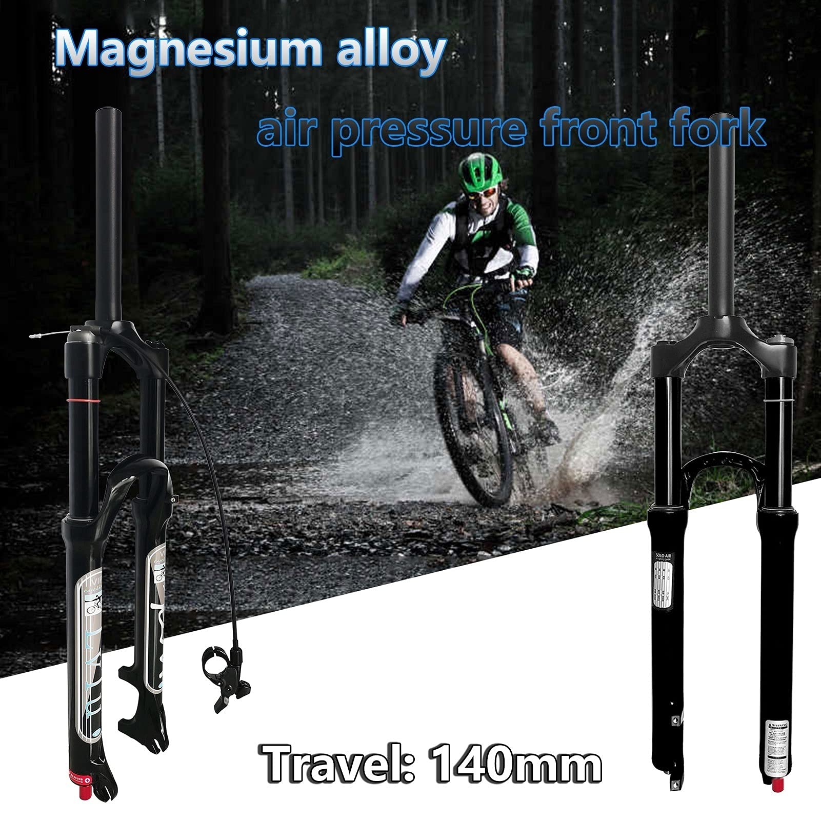 Aleación de Magnesio Horquilla de Suspensión MTB, 26/27,5/29 Pulgadas Recorrido 140mm Horquilla Delantera para Bicicleta de Montaña con Ajuste de Rebote(Tapered Manual Lockout,27.5)