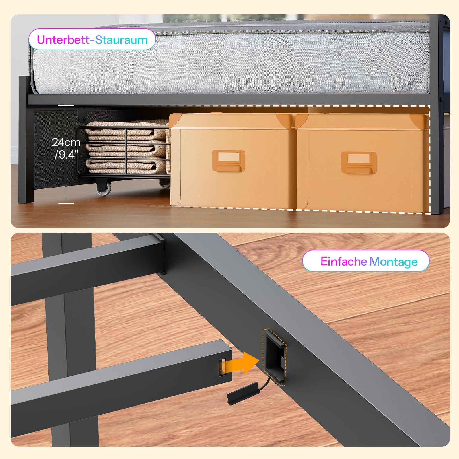 HOOBRO Polsterbett Schlafsofa 90x200, Jugendbett mit LED-Beleuchtung und USB-Ladestation, Tagesbett mit 2 Schubladen und Lattenrost, Gästebett, Einzelbett, Grau und Schwarz EBG81CDBF01