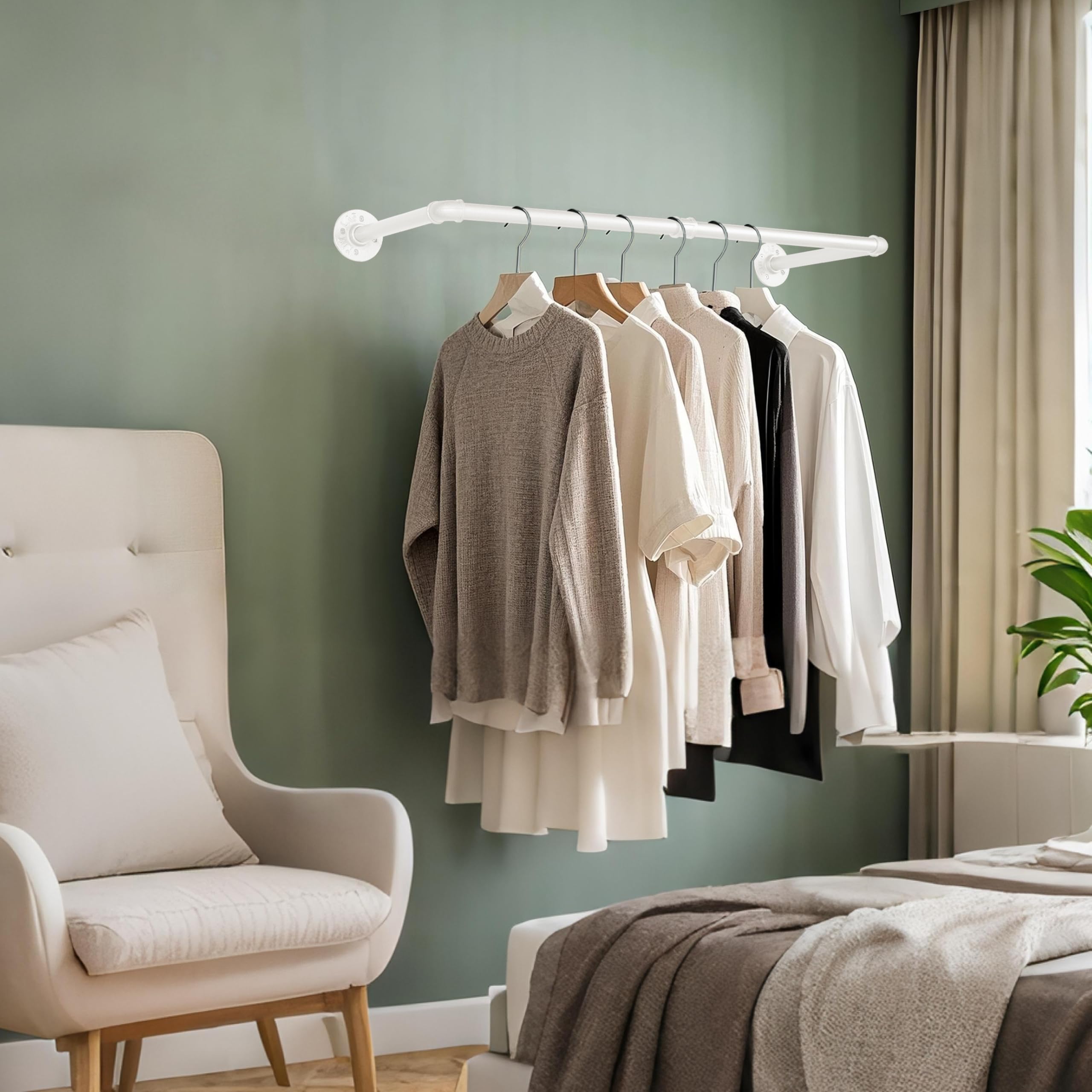Portant Vêtements Double Barre Industriel - Blanc 60x40x180 Cm, Robuste, Autoportant, Idéal Rangement Chambre Ou Dressing