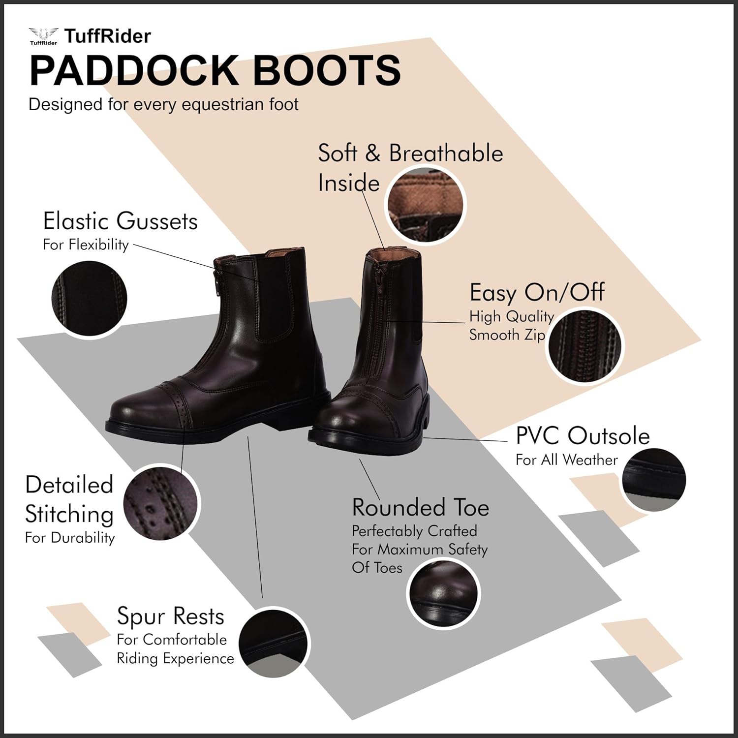 TuffRider Ladies Starter Front Zip Paddock Boots with Free Assorted Striped Socks | Women's Horse Riding Equestrian Boots : Clothing, Shoes & Jewelry