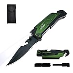 ALBATROSS Professional 6-in-1 Tactical Folding Knife - Survival Multi-Tool with LED Flashlight, Glass Breaker, Fire Starter, Seatbelt cutter - EDC Pocket Knife for Camping, Hunting & Emergency (Green)