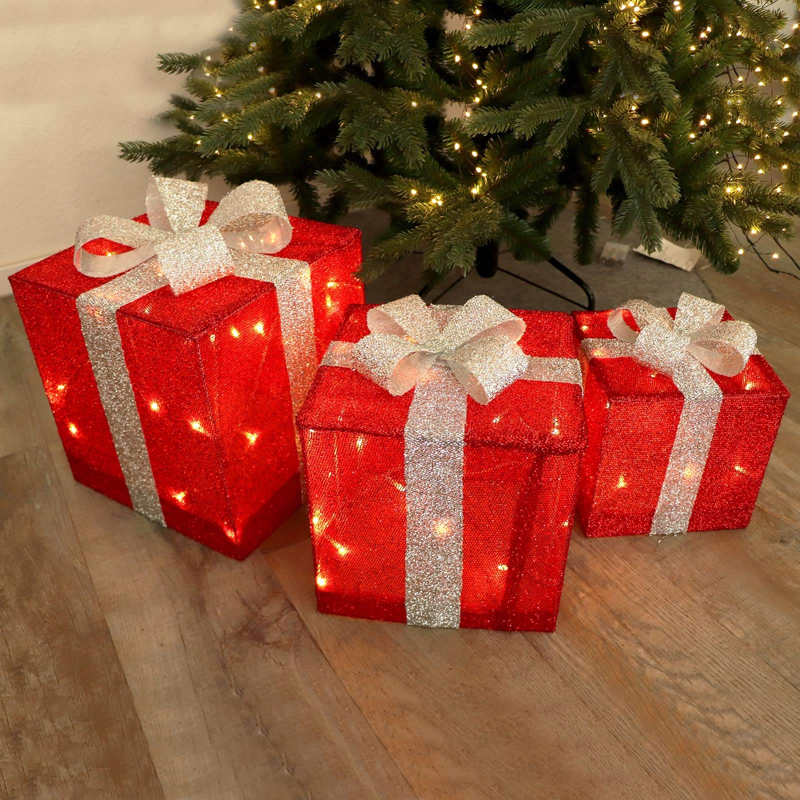 Gartenpirat LED Geschenkbox 3er Set Weihnachtsdeko Deko-Set in Rot