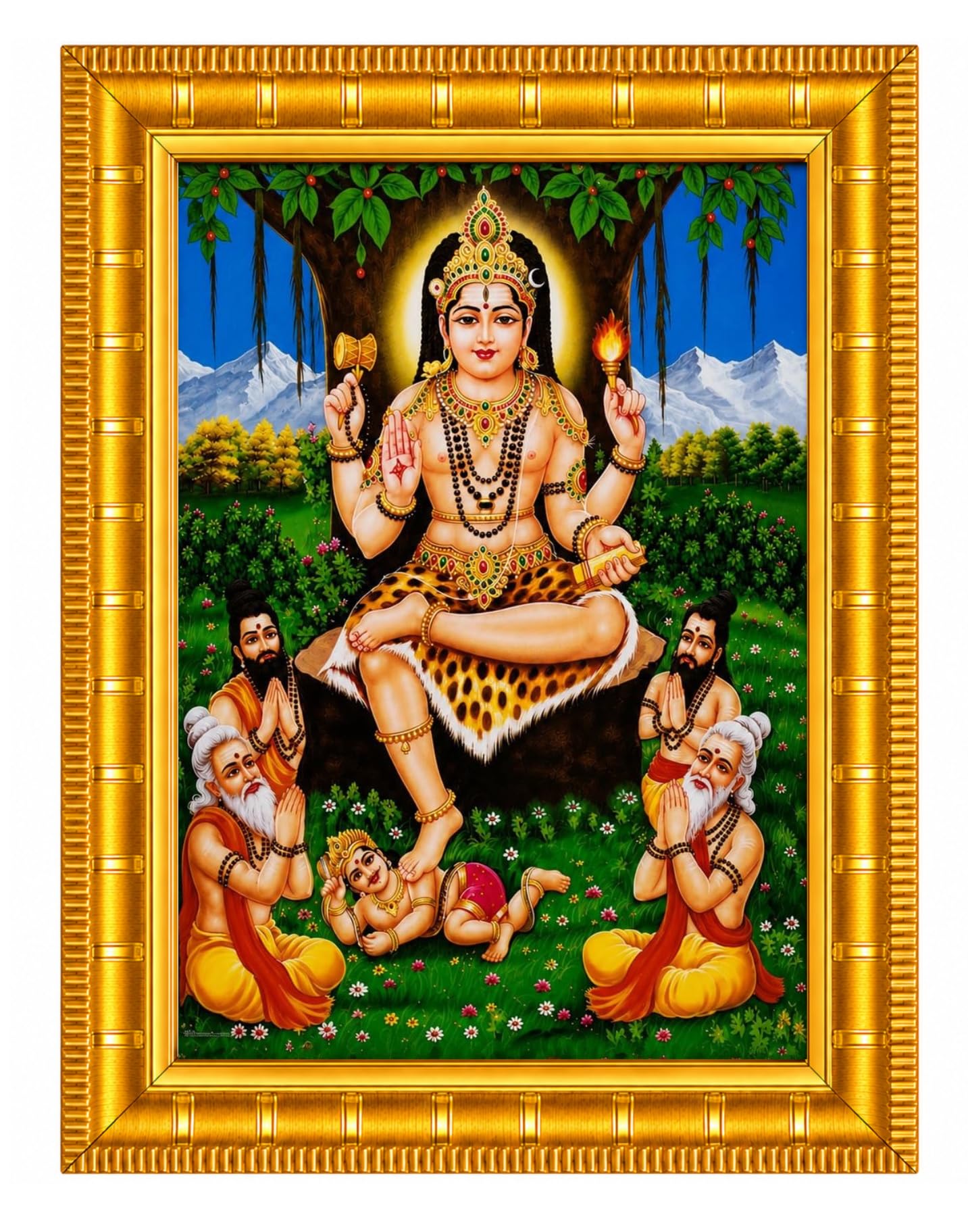 Golden Deva Lord Dakshinamurthy Photo Frame – Dakshinamoorthy/Dakshinamurthi/Dakshinamurti/Dhakshinamoorthy Religious Wall Painting, Golden Wooden Frame with Acrylic Front for Pooja Room, Study Room & Gifting ([6x8 inches], Gold)-image-41