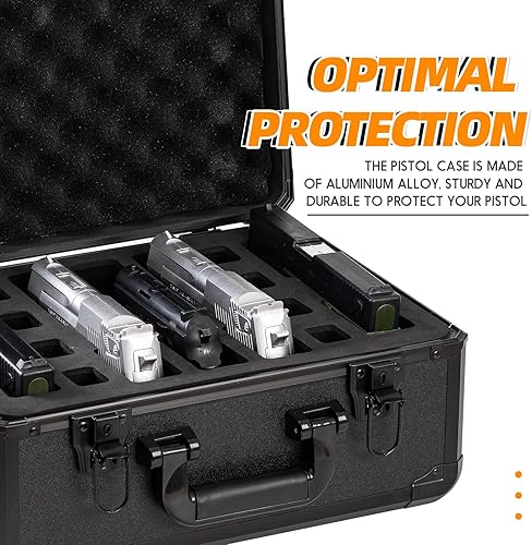 Miniatura 5 de Estuche de metal para pistola para 5 pistolas y 8 cargadores precortados, resistente al agua, con recipiente de gel de sílice incluido para ayudar a