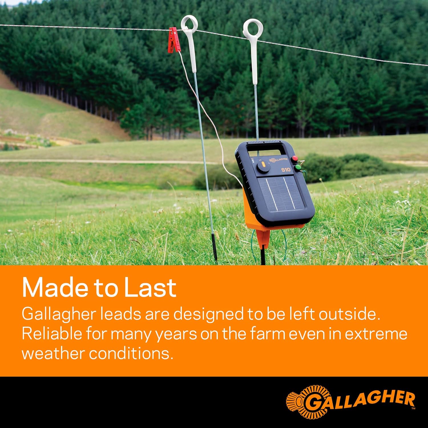 Gallagher Fence Charger Leadset | Energizer Output Lead Set | Electric Fence Energizer Accessory with Red & Green Alligator Clips | Connect to Energizers, Power Supplies & Earthing Systems | 70"