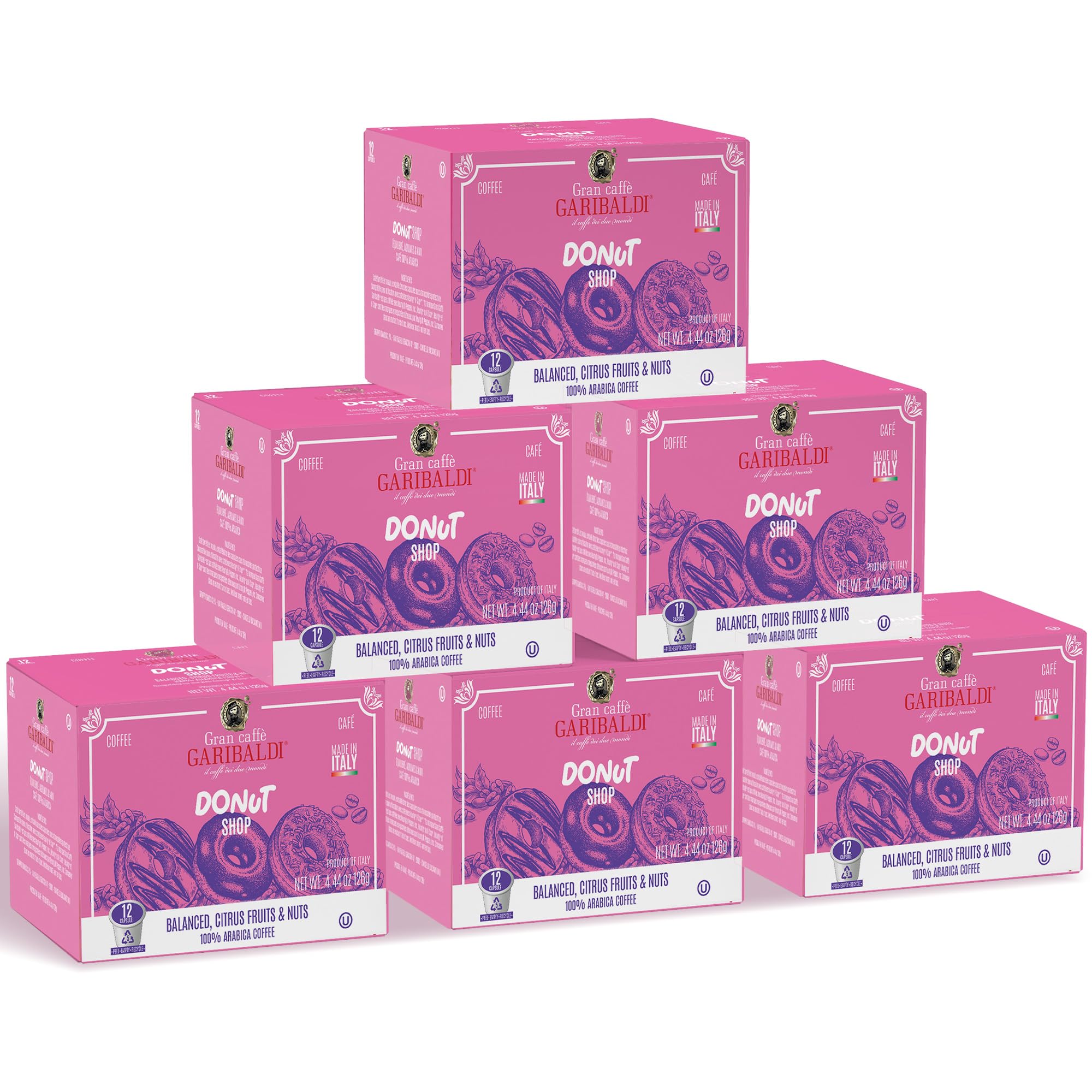 Caffè Garibaldi Donut Shop Coffee Pods, Single-Serve Capsules for Keurig K-Cup Brewers, Single Serve Cups with 100% Arabica Blend, 72 Count Recyclable
