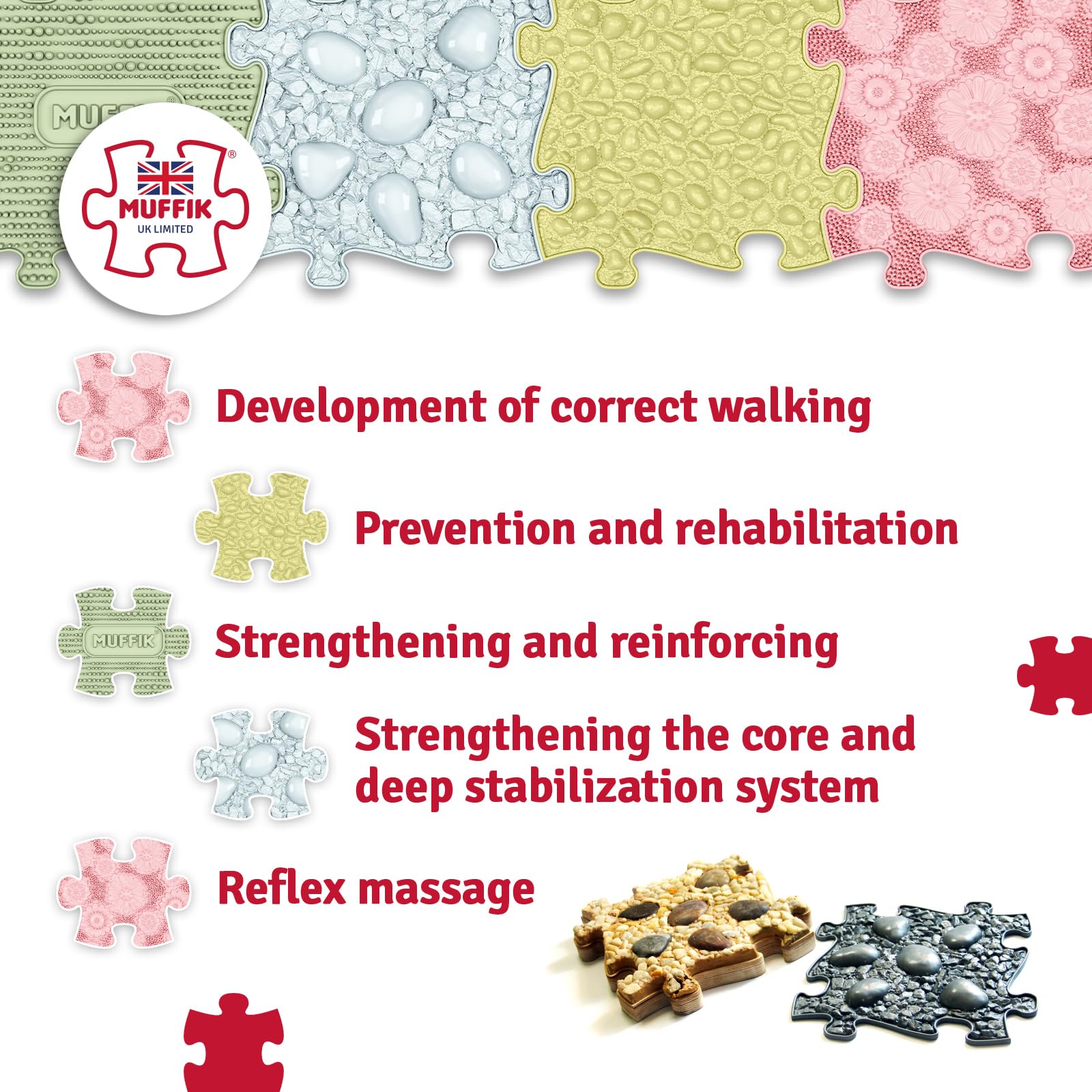 MUFFIK Zestaw mat sensorycznych, Werde EIN MUFFIK Puzzle dla niemowląt, ortopedyczne kamienie do balansowania dla dzieci, pastelowe kolory, zabawki sensoryczne, 4 części, 55 x 55 cm, mata do zabawy