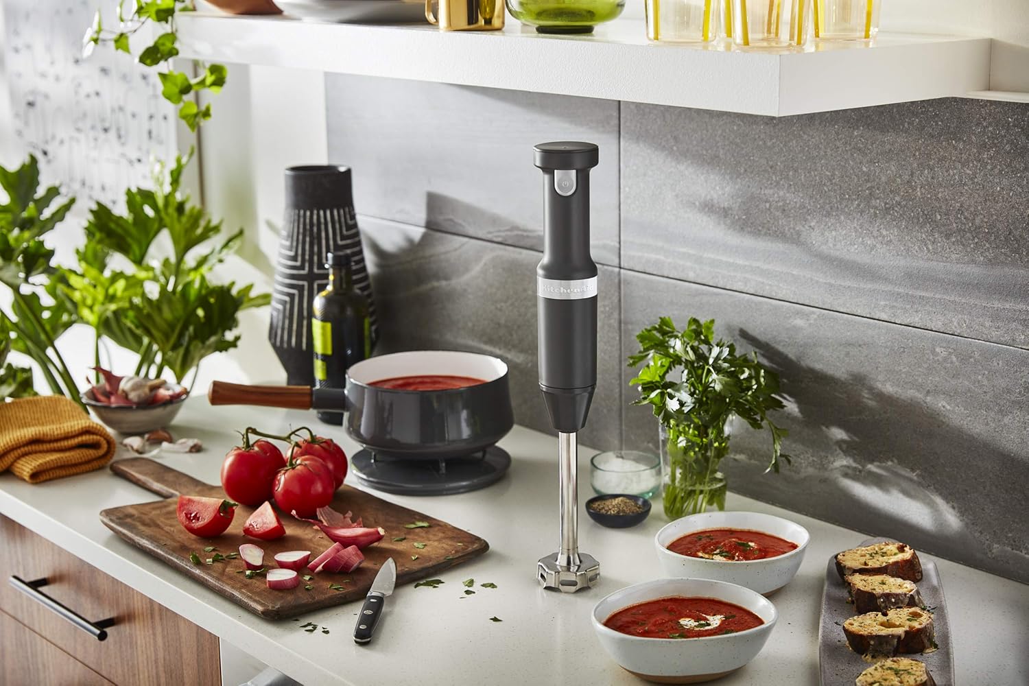 KitchenAid KHBBV83DG Cordless Variable Speed Hand Blender with Chopper and Whisk Attachment, Matte Charcoal Gray: Home & Kitchen