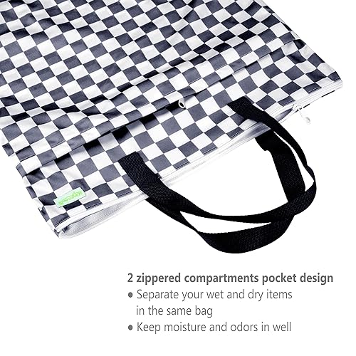 Miniatura 5 de wegreeco Bolsa de pañales reutilizable de tela húmeda y seca para colgar (tablero de ajedrez gris, verde menta)
