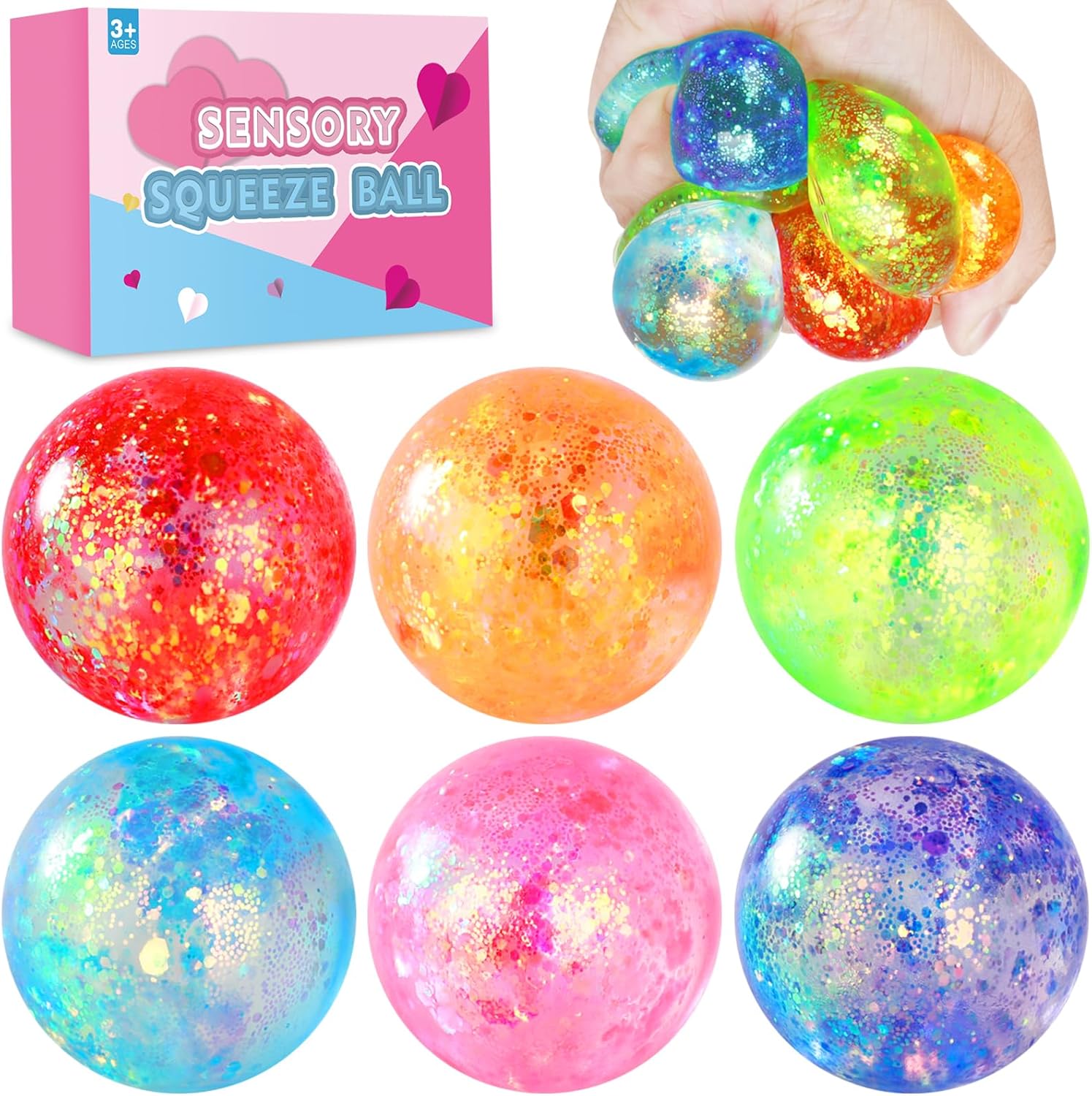Stress Balls for Kids & Adults – 6 Pack Malt Sugar Squishy Fidget Toys, Slow Rise Glitter Gel Ball, Stretchy Squeeze Stress Relief Balls for Anxiety/Therapy/Classroom, Slow-Rise Sensory Toys Stress Balls for Kids & Adults – 6 Pack Malt Sugar Squishy Fidget Toys, Slow Rise Glitter Gel Ball, Stretchy Squeeze Stress Relief Balls for Anxiety/Therapy/Classroom, Slow-Rise Sensory Toys