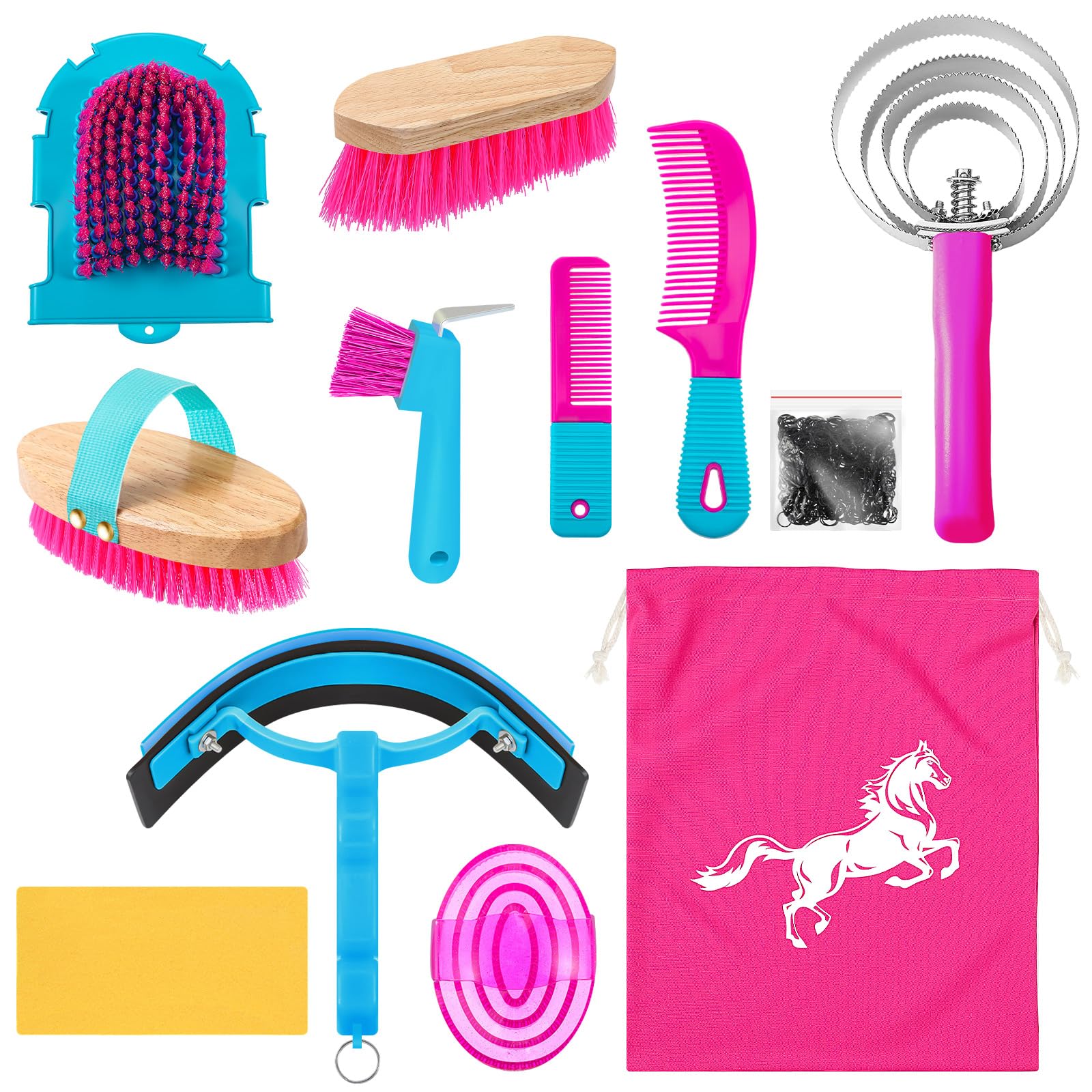 Abbylike 12 Pieces Horse Grooming Kit Racing Festival Tack Room Supplies Horse Brush Sets Equine Care Cleaning Kit Shedding Grooming Massaging Tools(