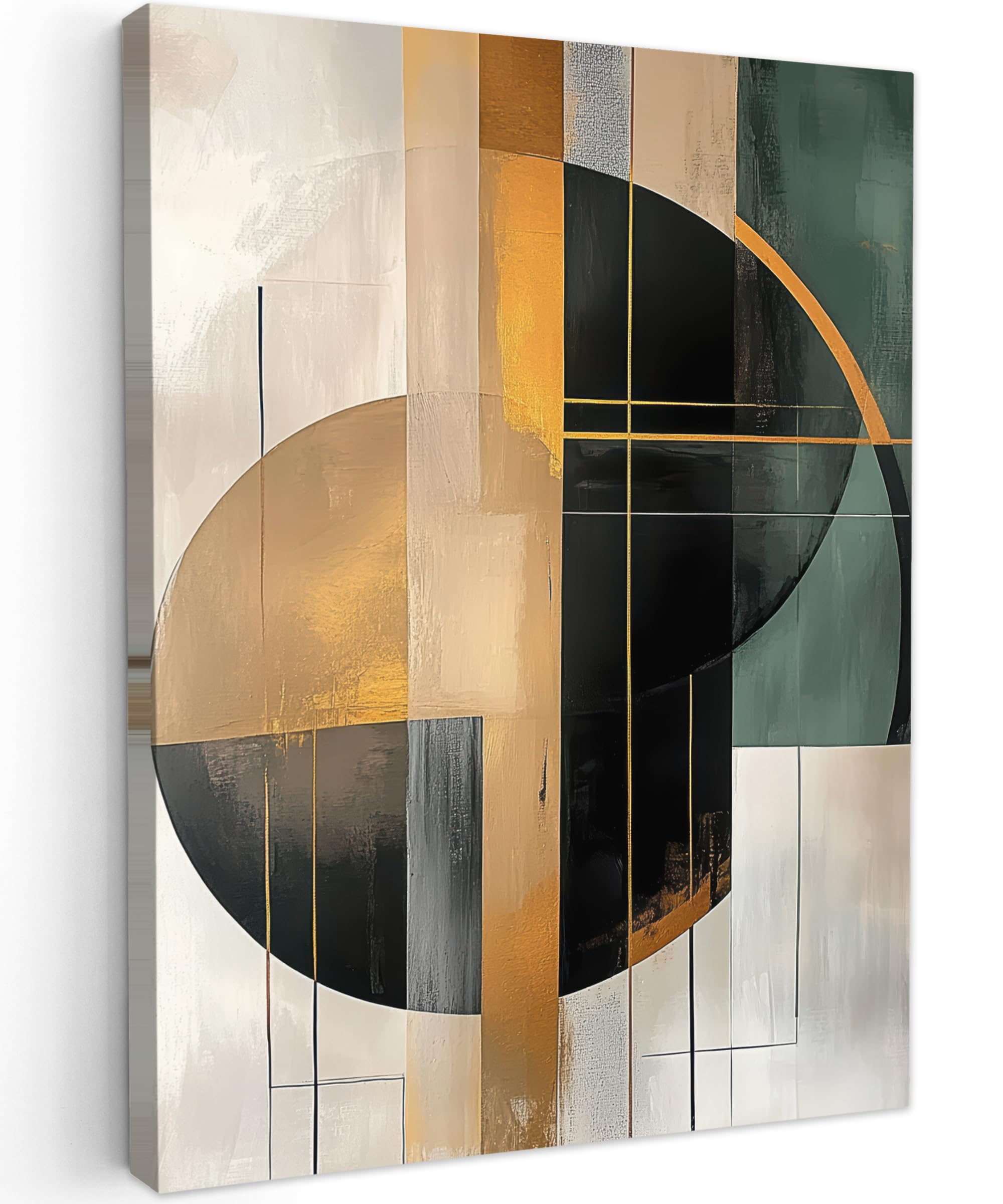 MuchoWow© Canvas Wall Art 24"x31" / 60x80 cm Decor Prints for Living Room Decorative Canvases Hall Artwork Abstract - Gold - Bronze - Green - Shapes - Modern