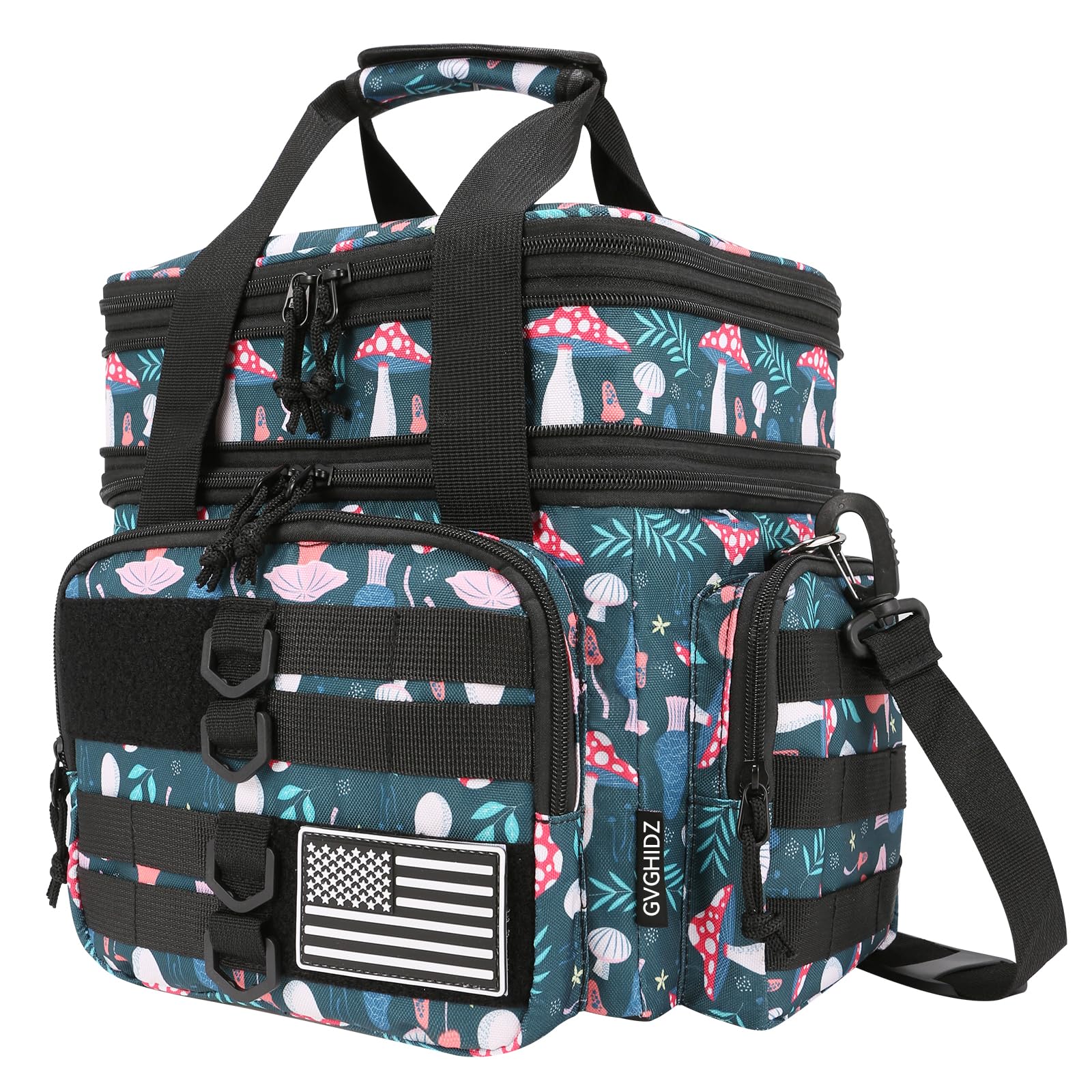 GVGHIDZ Tactical Lunch Bag for Men and Women – Large Insulated, Leakproof, Waterproof Cooler with Dual Compartments and Unique Mushroom Design