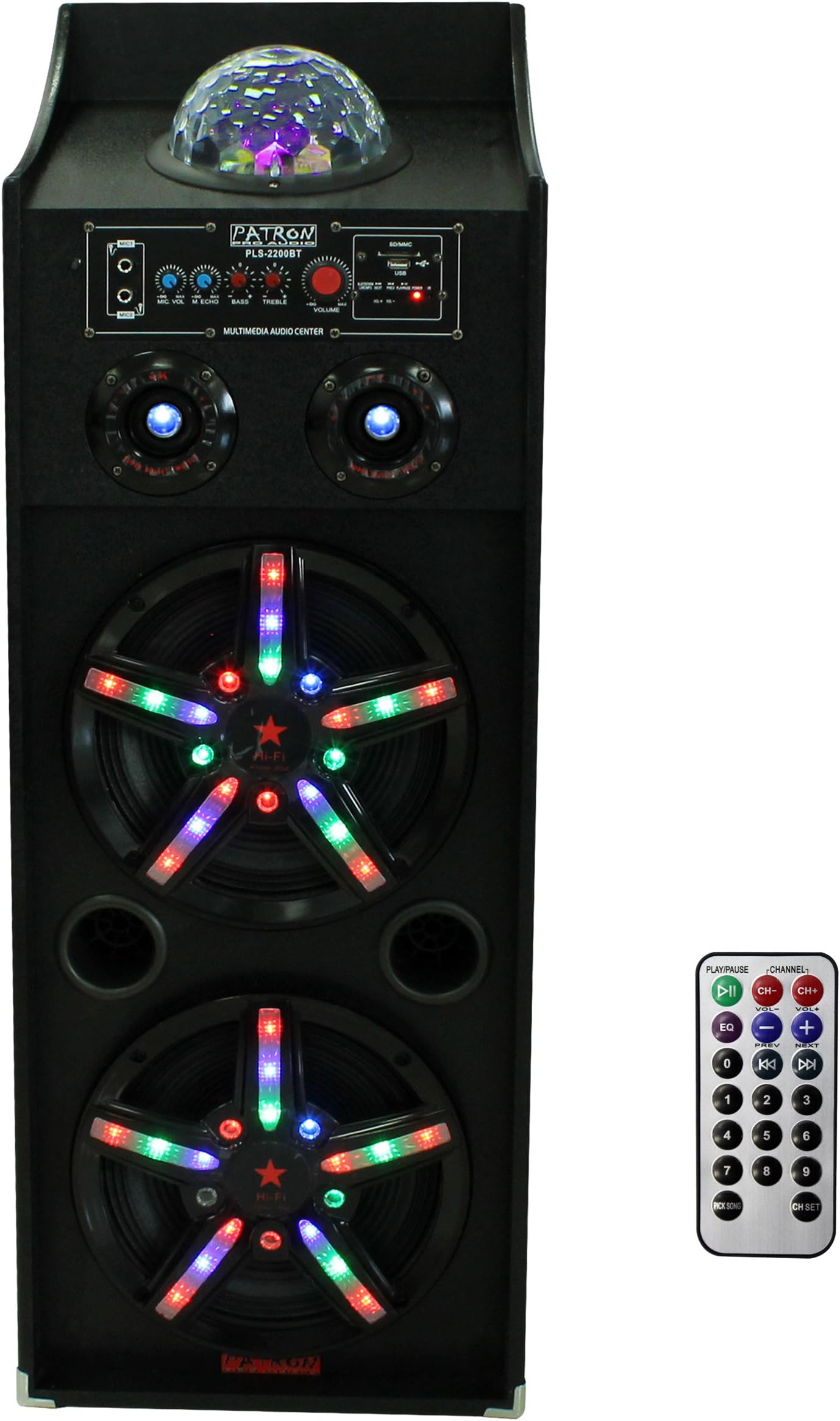 PLS-2200BT Dual 10-Inch Speaker System with FM/SD/USB Reader Built-In Bluetooth