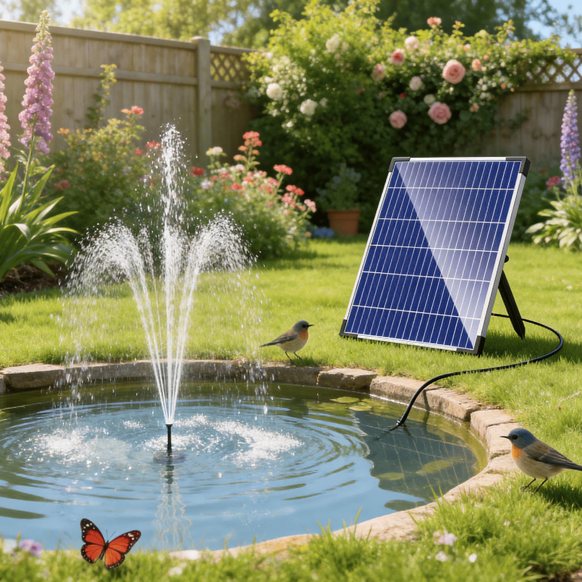 Biling Fontana solare per laghetto da 12 W, 605 l/h, fontana solare per laghetto con tubo da 2 m, fontane solari fai da te, pompa per stagni da giardino, torrente, cascata, piscina