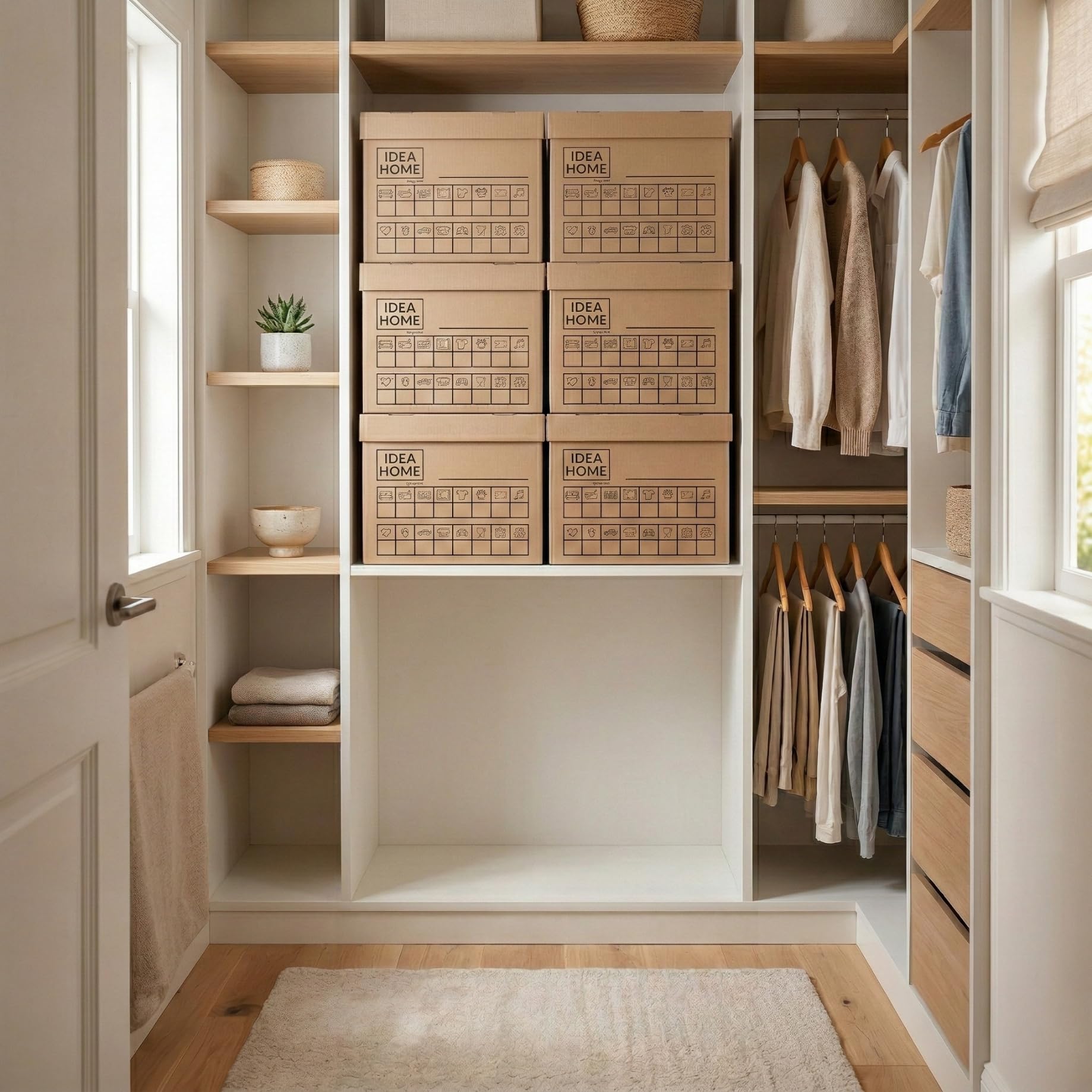 IDEA HOME STOREA Set 12 Scatole Portaoggetti con Coperchio e Manici, Scatole Archivio in Cartone Resistenti Impilabili con Pennarello, Organizer per Casa Ufficio Trasloco