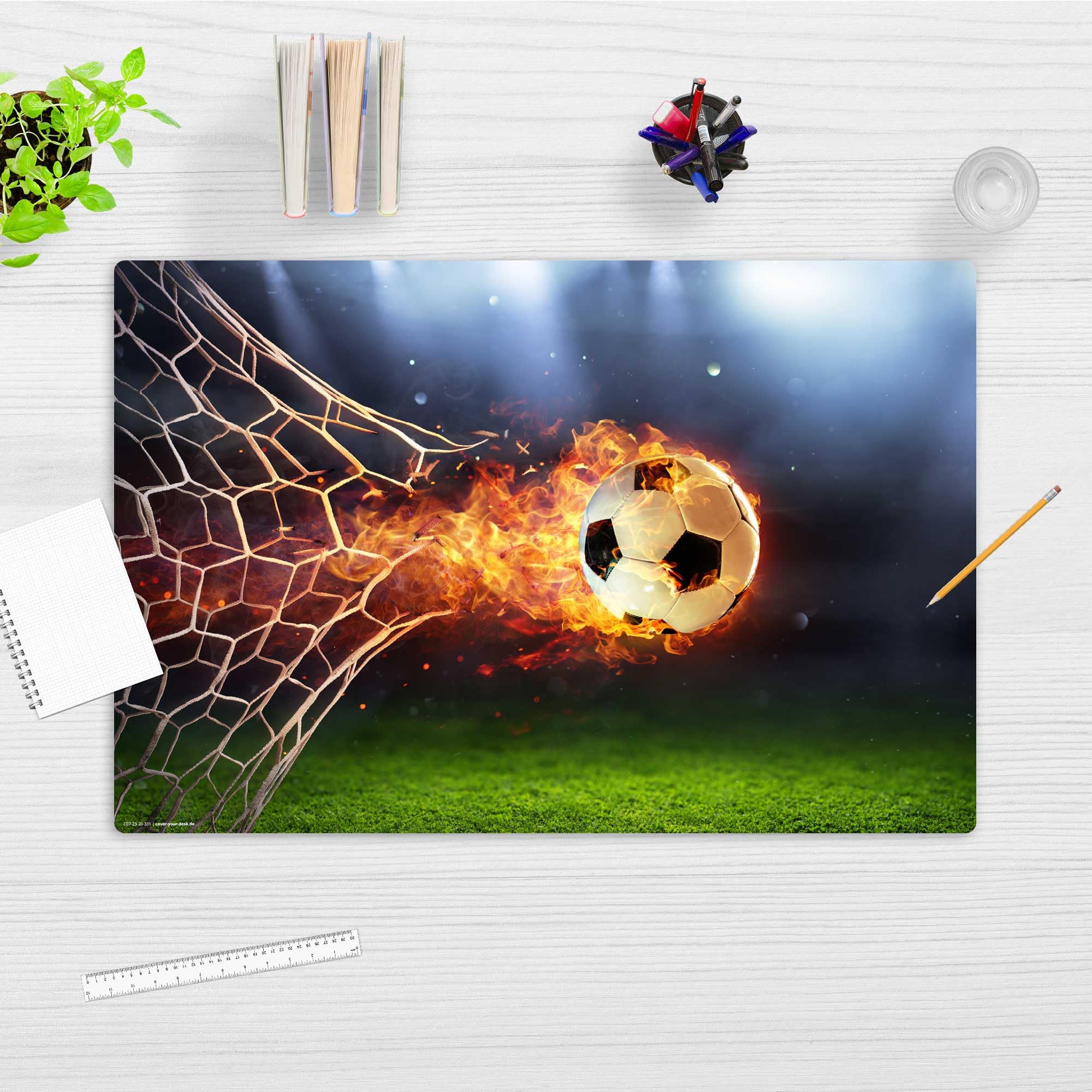 Sous-main effaçable enfants ballon football flamboyant queue feu 60 x 40 cm vinyle Allemagne