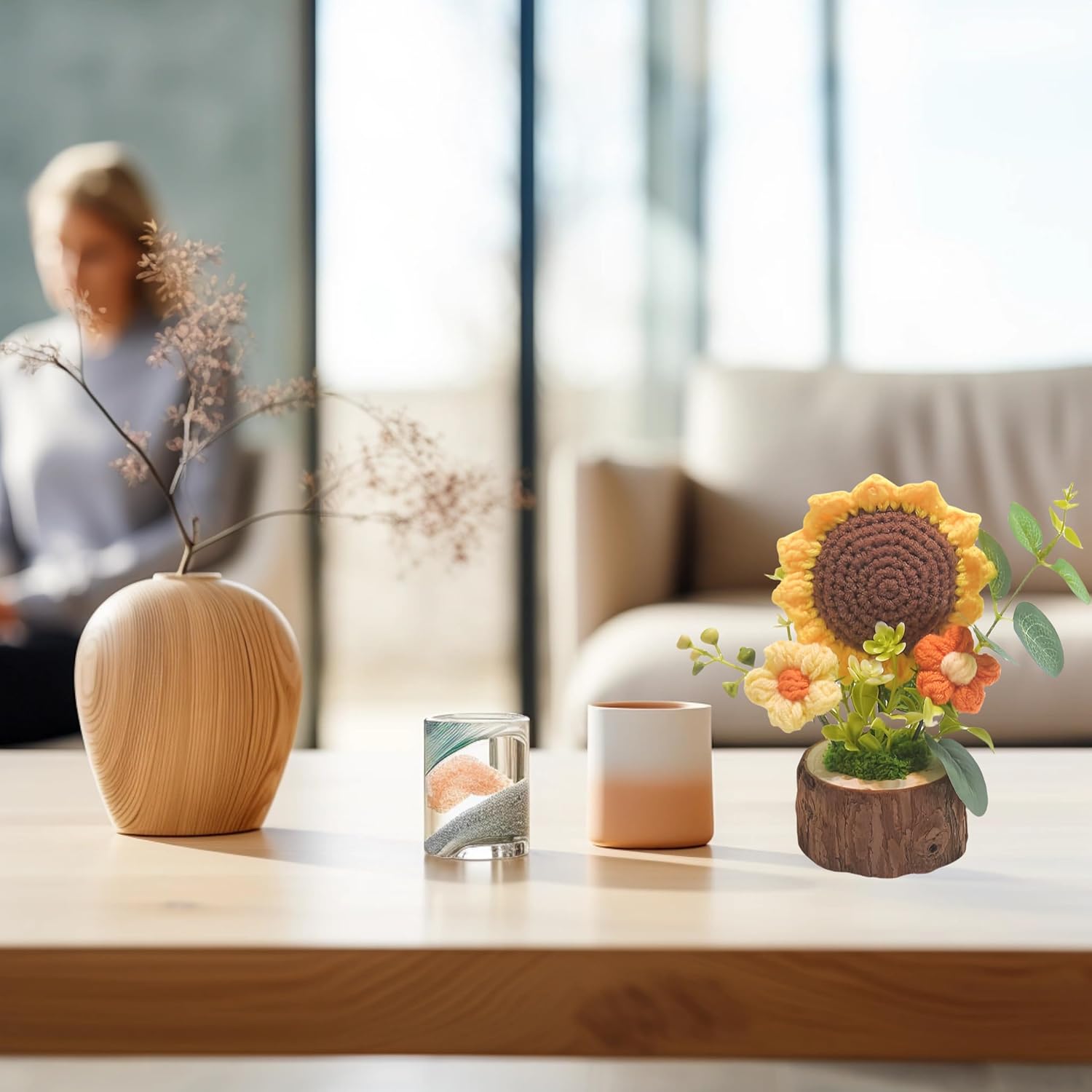 Handmade Crochet Knitted Sunflower Bouquet Creative Knitted Potted Plant Mini Cute Home Desktop Decorations and Gifts for Friends, Lovers, Classmates - Image 5