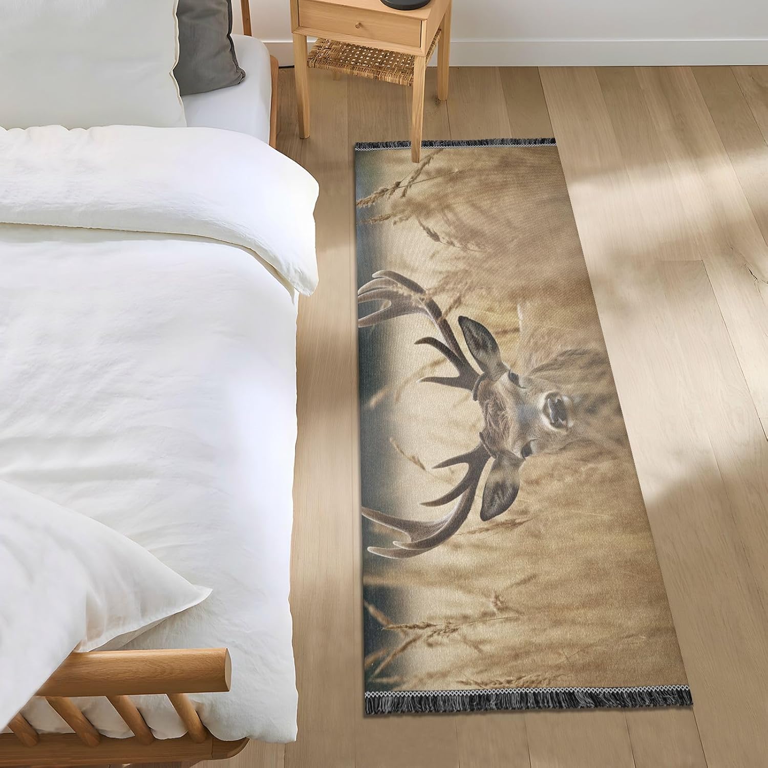 YETTASBIN Deer Runner Rug 2' X 6', Anti Fatigue Large Floor Mat Soft Absorbent Washable Linen Area Rug with Non-Slip Rubber Back for Entryway, Bedroom, Hallway, Kitchen