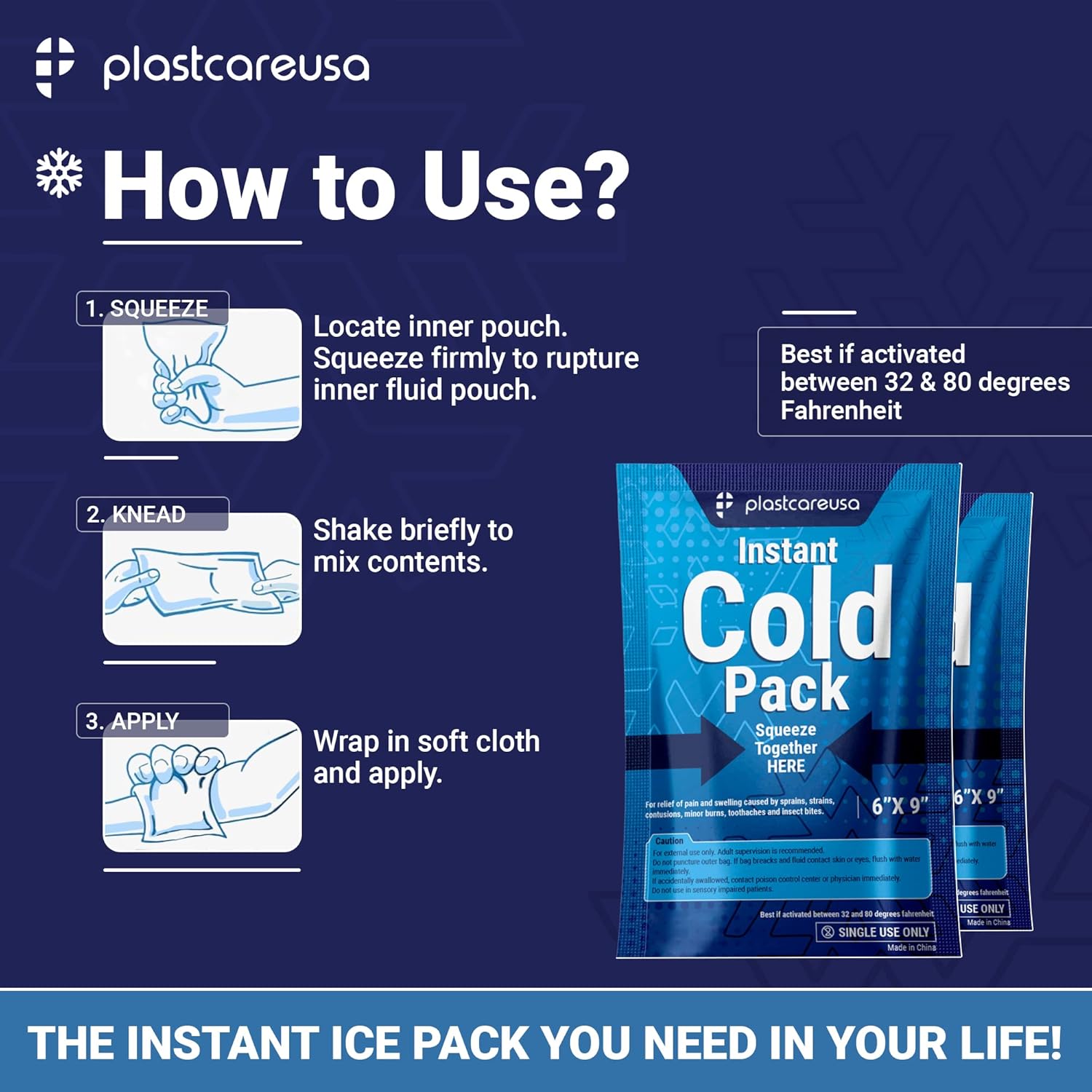 25 Pack 6" x 9" Disposable Ice Packs for Injuries, Swelling, Muscle & Joint Aches, Sprains & Abrasions - Easy to Use Disposable Cold Compress for Pain Relief - PlastCare USA Instant Cold Packs - Image 5