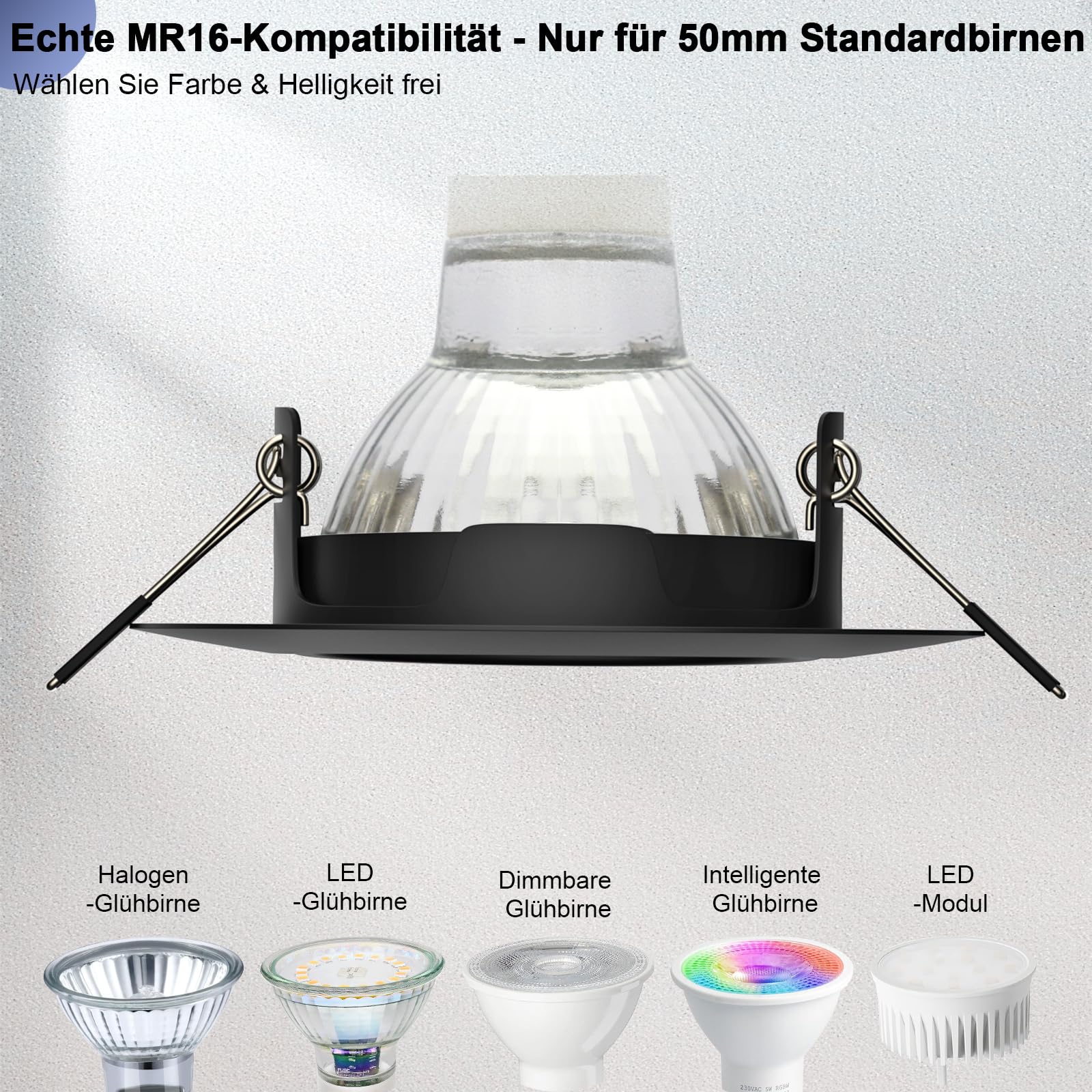 20x LED Einbaustrahler Rahmen GU10 Schwenkbar Einbaurahmen 68mm Schwarz Rund Deckenspots 230V inkl. GU10 Fassung LED oder Halogen