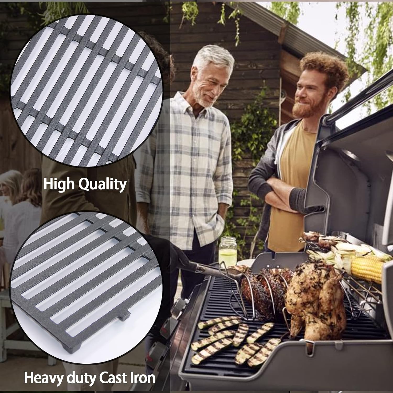 Hongso 18 7/8 Cast Iron Grill Grates and Flavorizer Bars Replacement for Weber Genesis II 410 and Genesis II LX 440 Series Gas Grills 2017 and Newer, Replace Weber 66097 66089 66797 90247